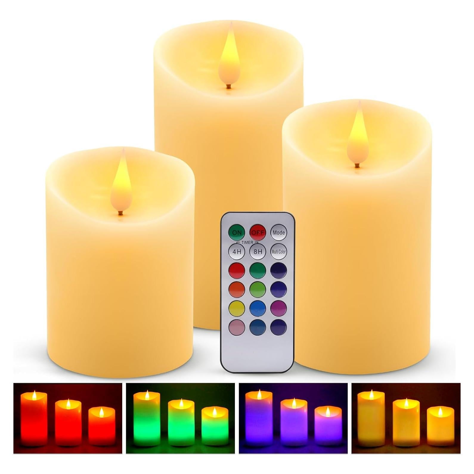 Velas LED Sin Llama ALED 3 Piezas Cera Real Control Remoto