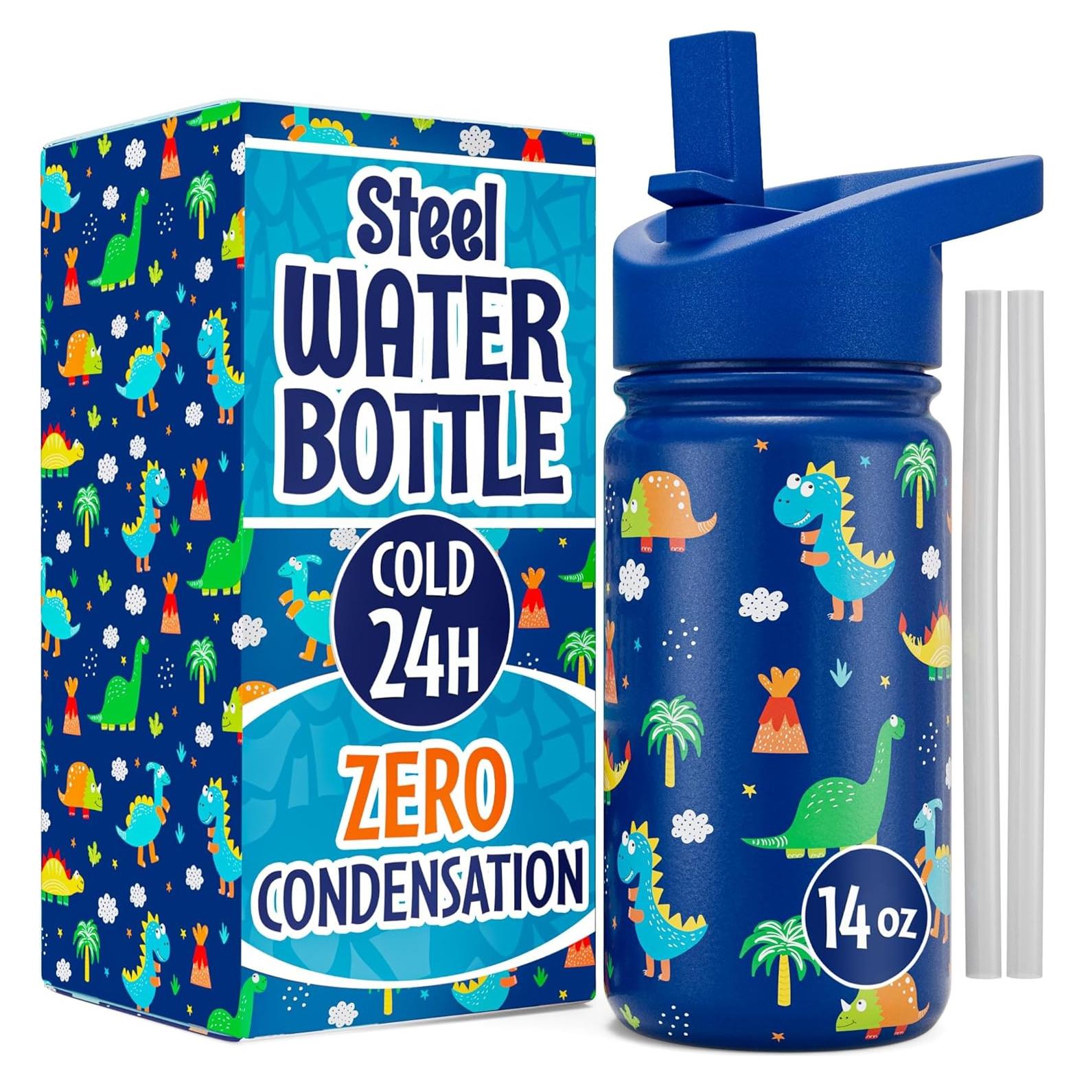 Botella de Agua Klevly 0.4L Dinosaurio con Pajilla