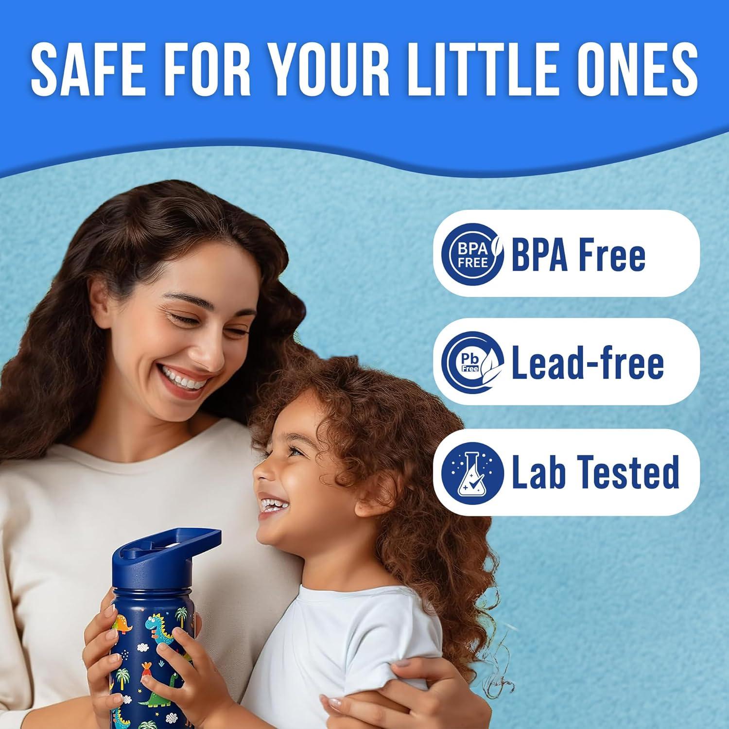 Botella de Agua Klevly 0.4L Dinosaurio con Pajilla