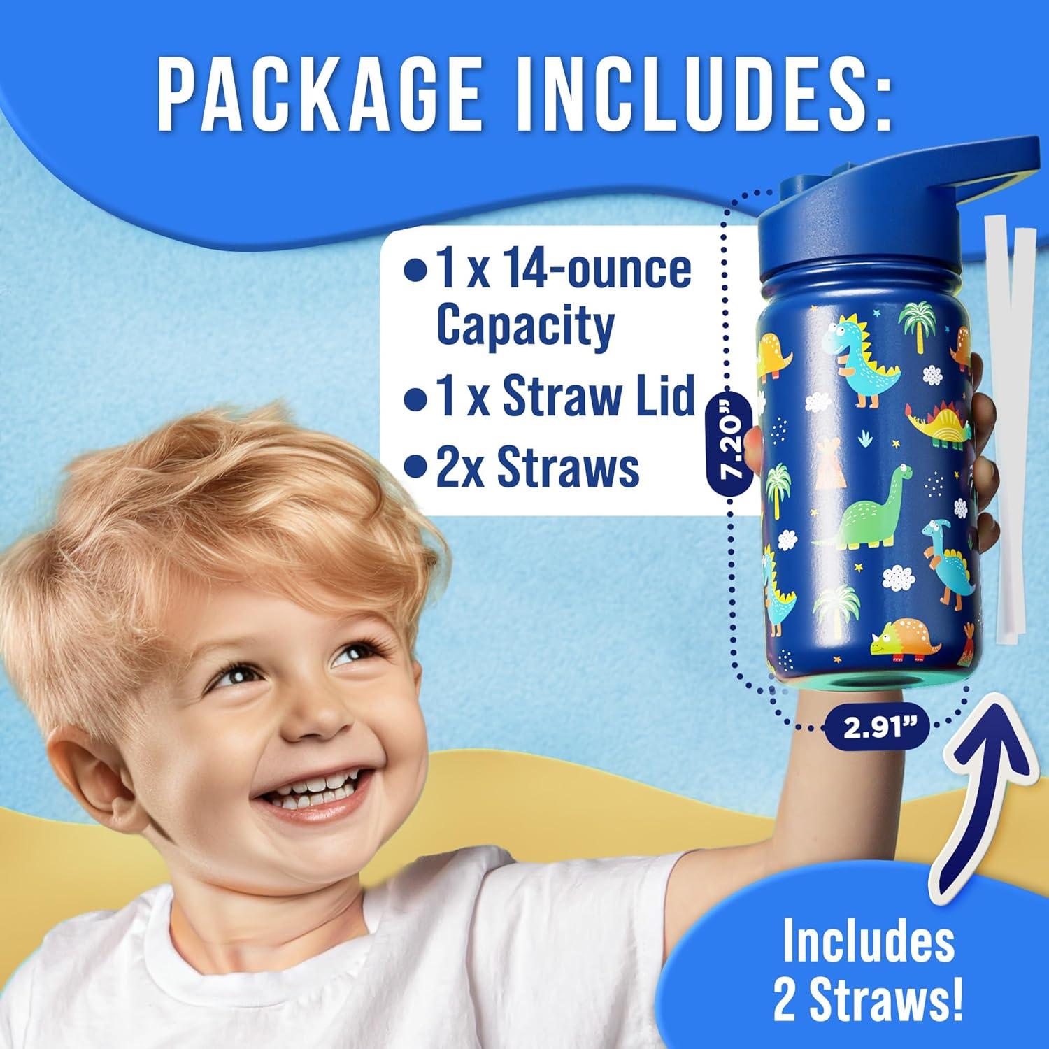 Botella de Agua Klevly 0.4L Dinosaurio con Pajilla