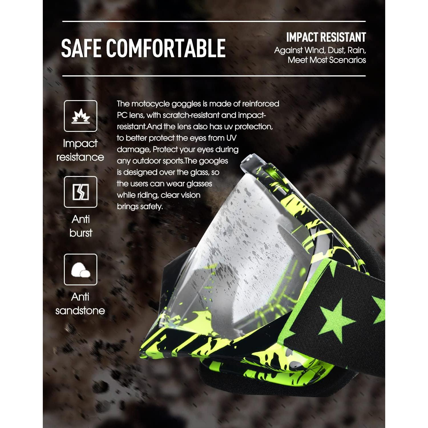 Gafas de Motocross y Esquí Anti-Vaho - Marca Sin Especificar - Negro Verde