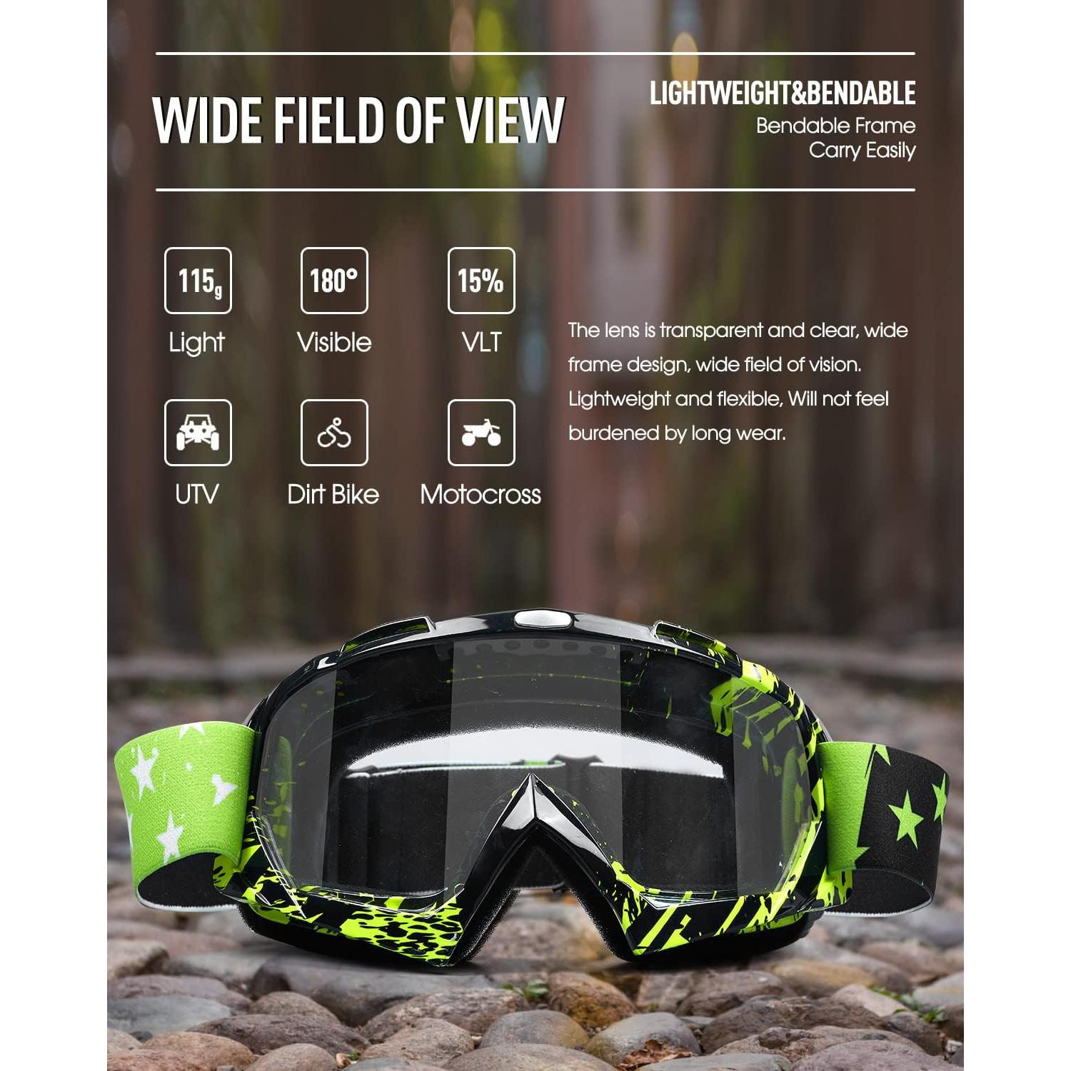 Gafas de Motocross y Esquí Anti-Vaho - Marca Sin Especificar - Negro Verde