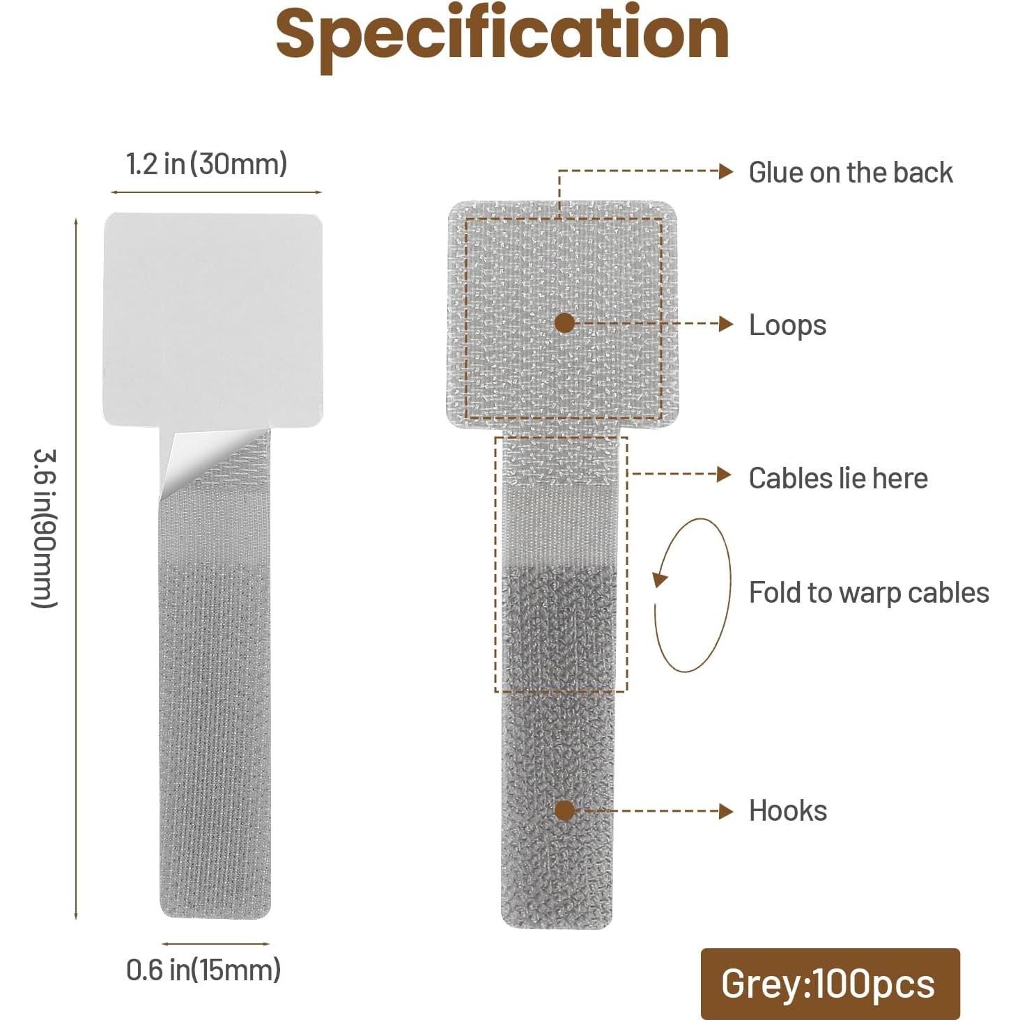 100 Sujetadores de Cable Adhesivos Gliship Gris 9.14x3.05cm