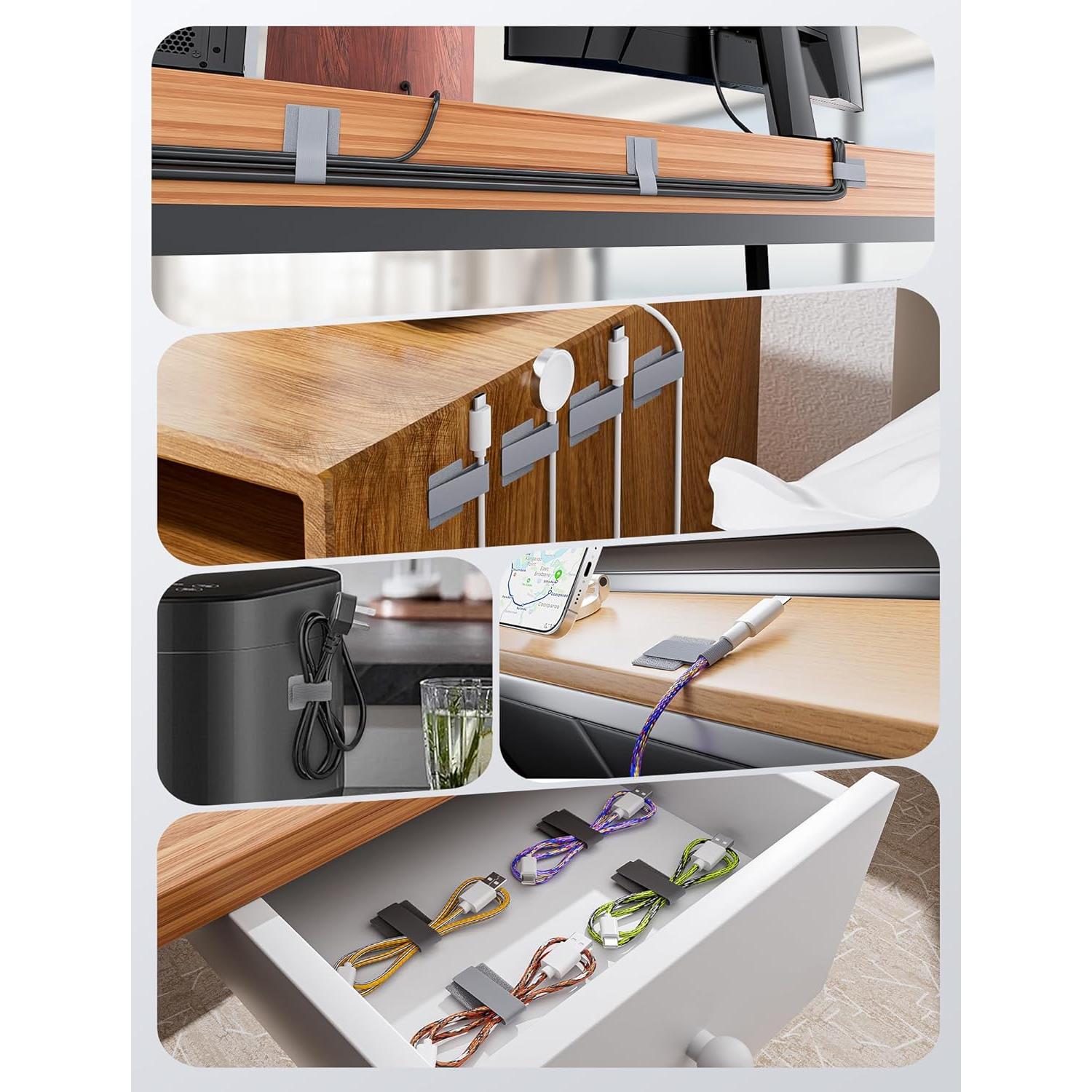 100 Sujetadores de Cable Adhesivos Gliship Gris 9.14x3.05cm