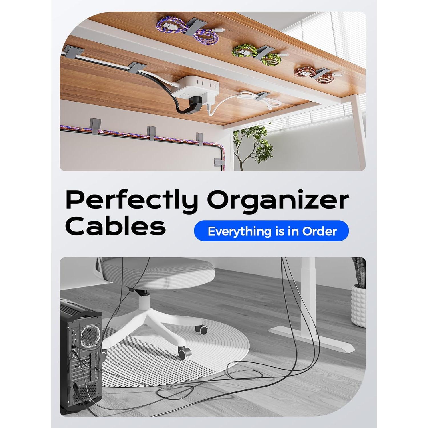 100 Sujetadores de Cable Adhesivos Gliship Gris 9.14x3.05cm