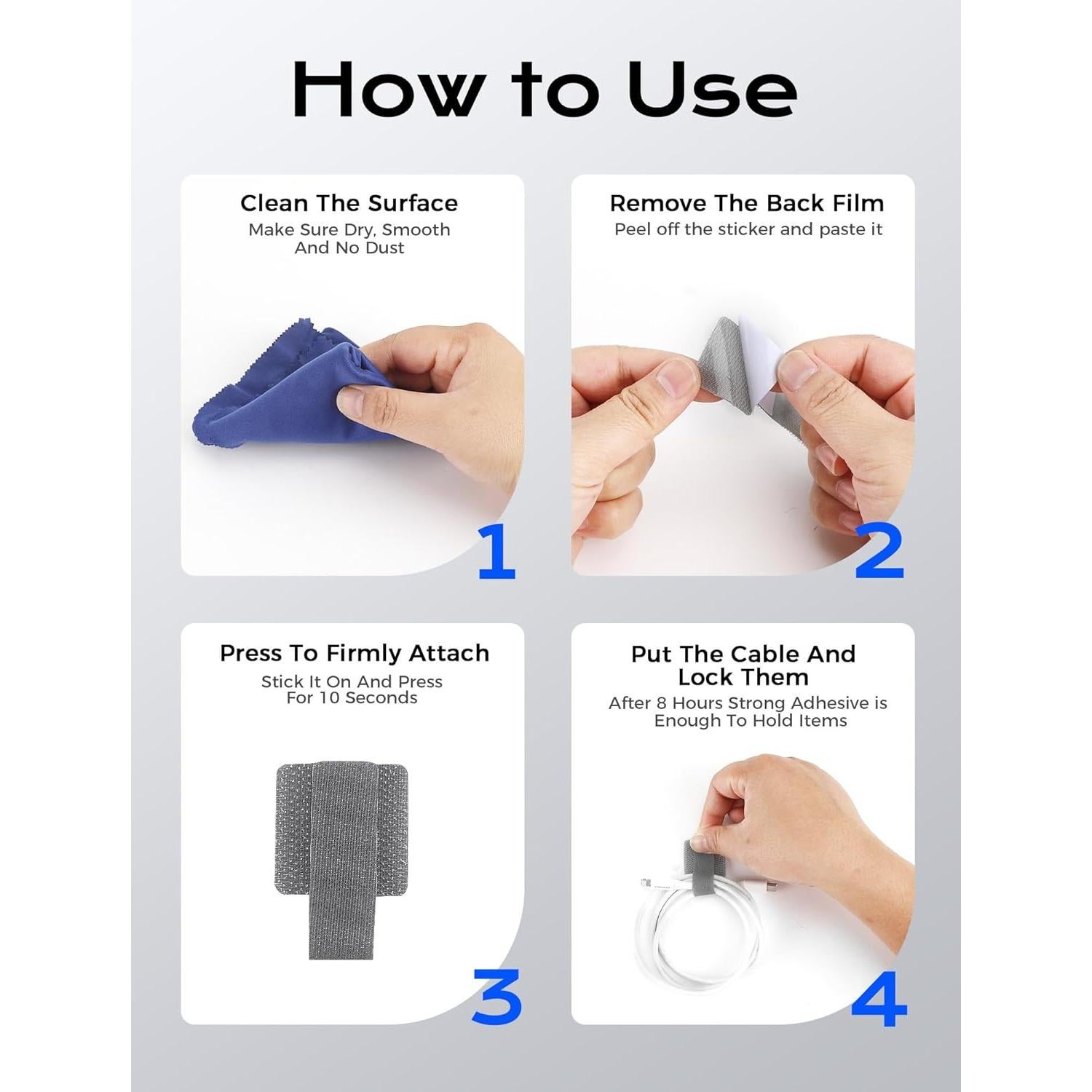 100 Sujetadores de Cable Adhesivos Gliship Gris 9.14x3.05cm