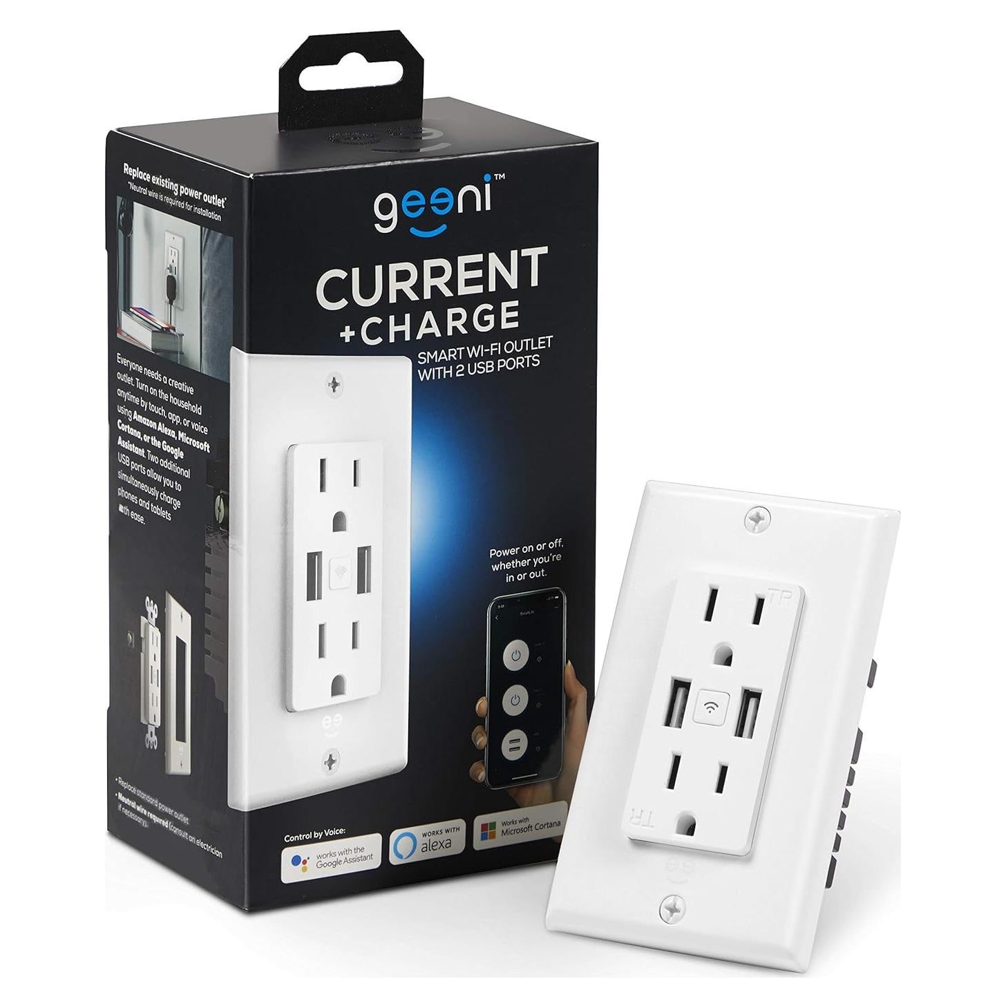 Cargador de pared Geeni 2 USB y tomacorrientes inteligentes