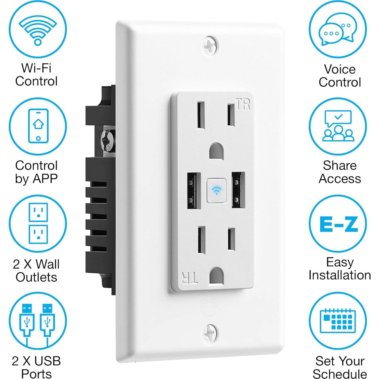 Cargador de pared Geeni 2 USB y tomacorrientes inteligentes