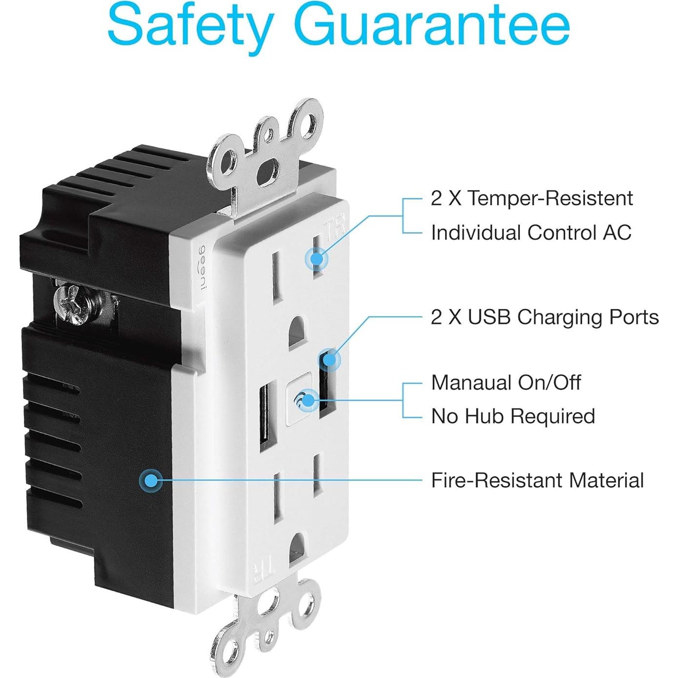 Cargador de pared Geeni 2 USB y tomacorrientes inteligentes