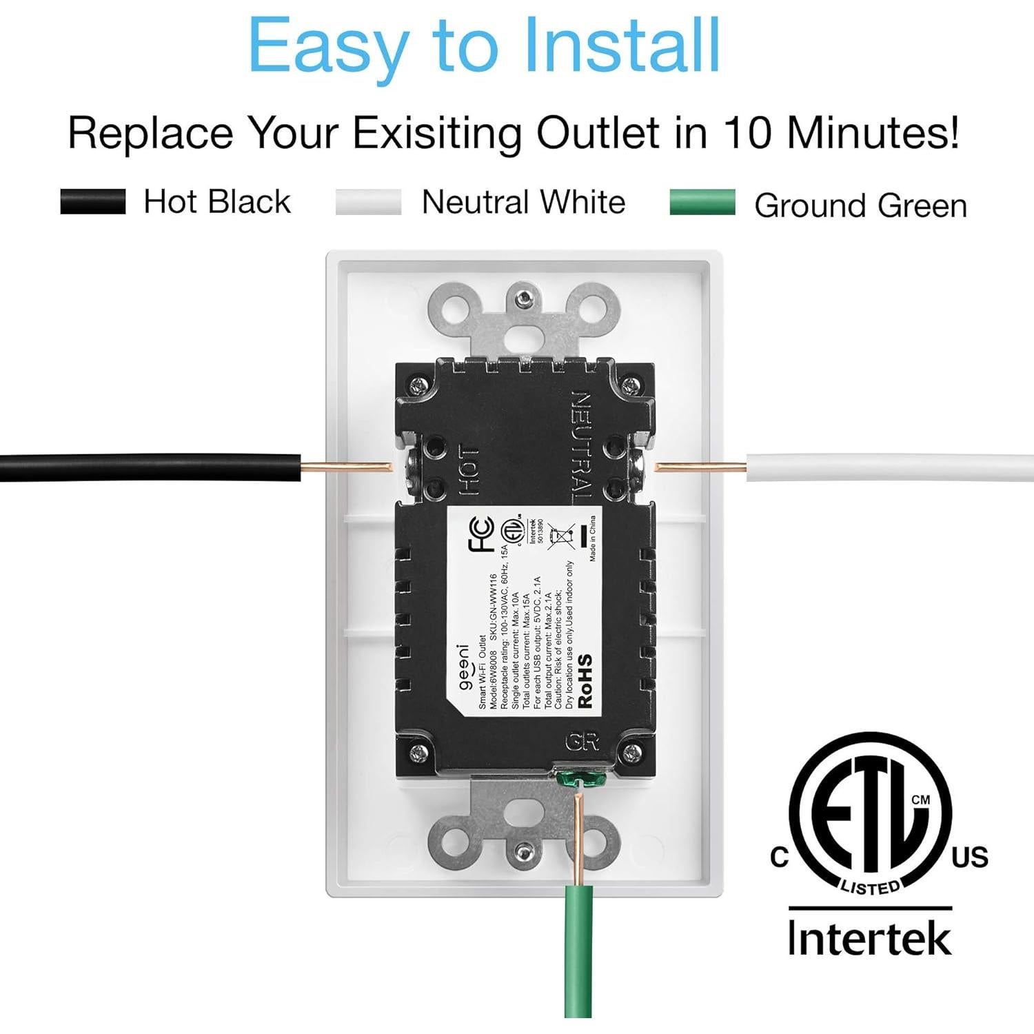 Cargador de pared Geeni 2 USB y tomacorrientes inteligentes