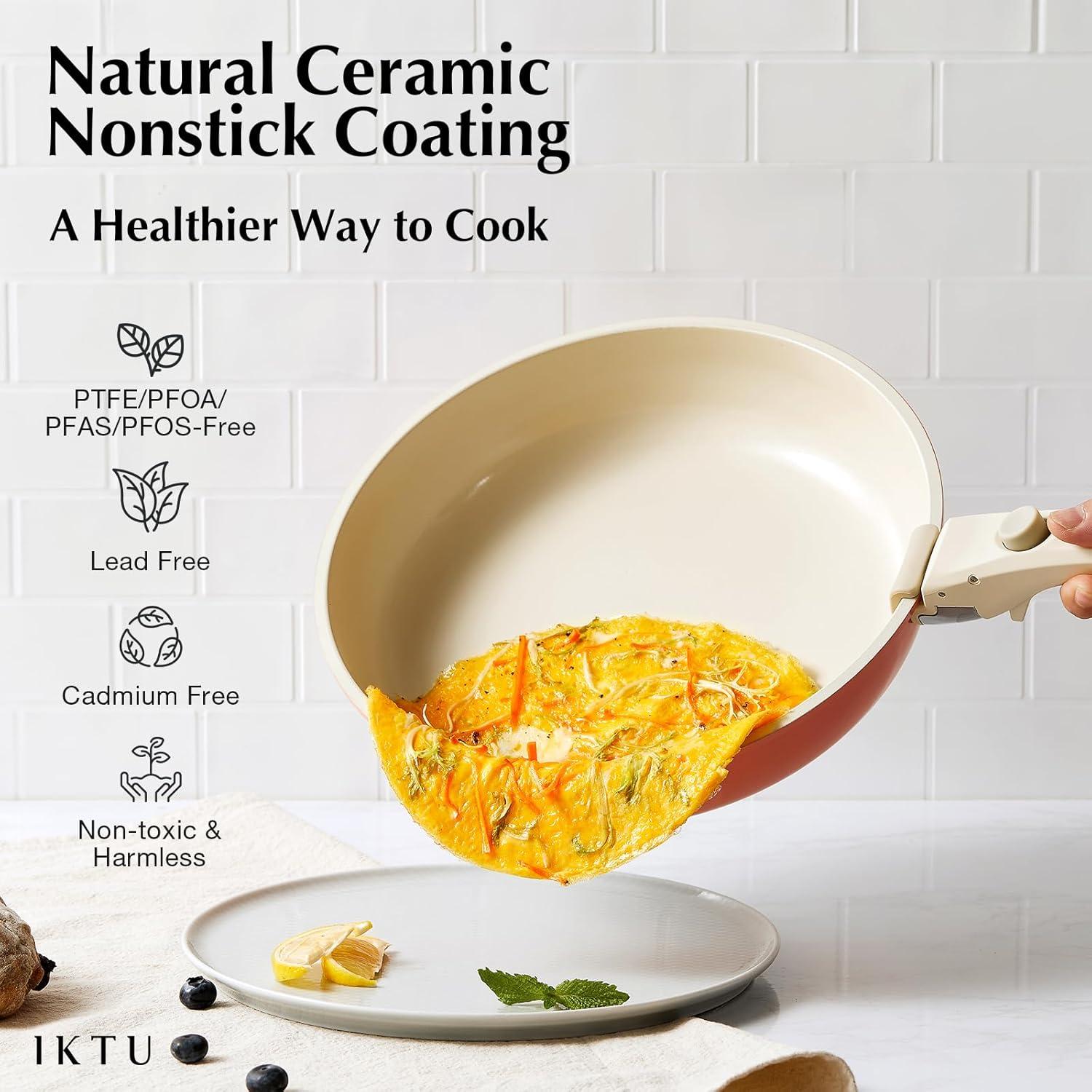 Juego de Ollas y Sartenes IKTU Cerámica Rosa 19 Piezas