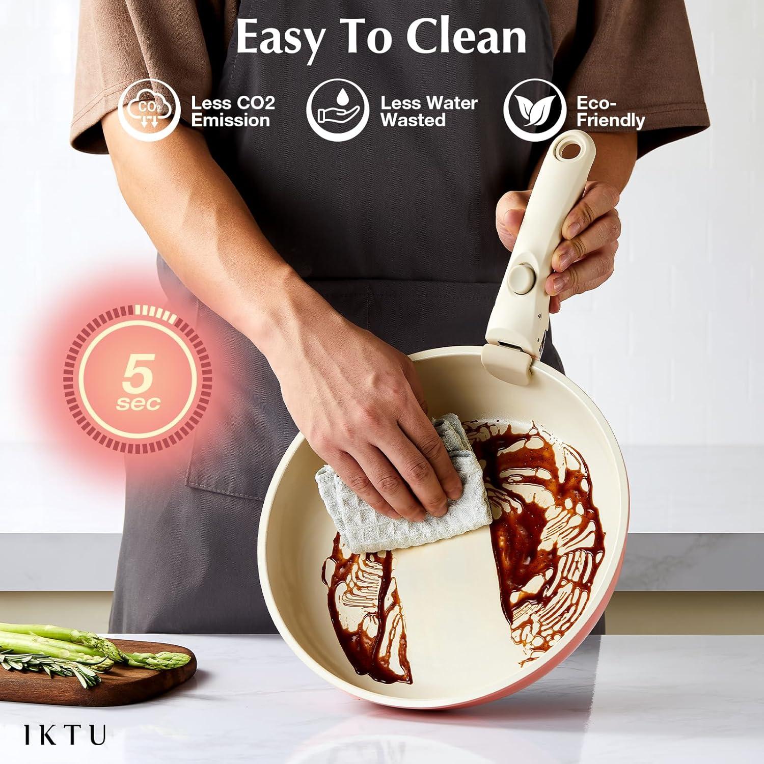 Juego de Ollas y Sartenes IKTU Cerámica Rosa 19 Piezas