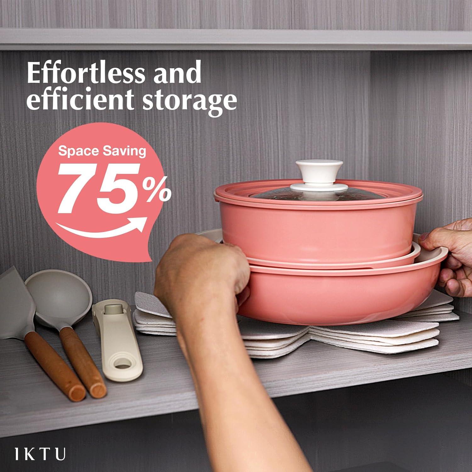 Juego de Ollas y Sartenes IKTU Cerámica Rosa 19 Piezas