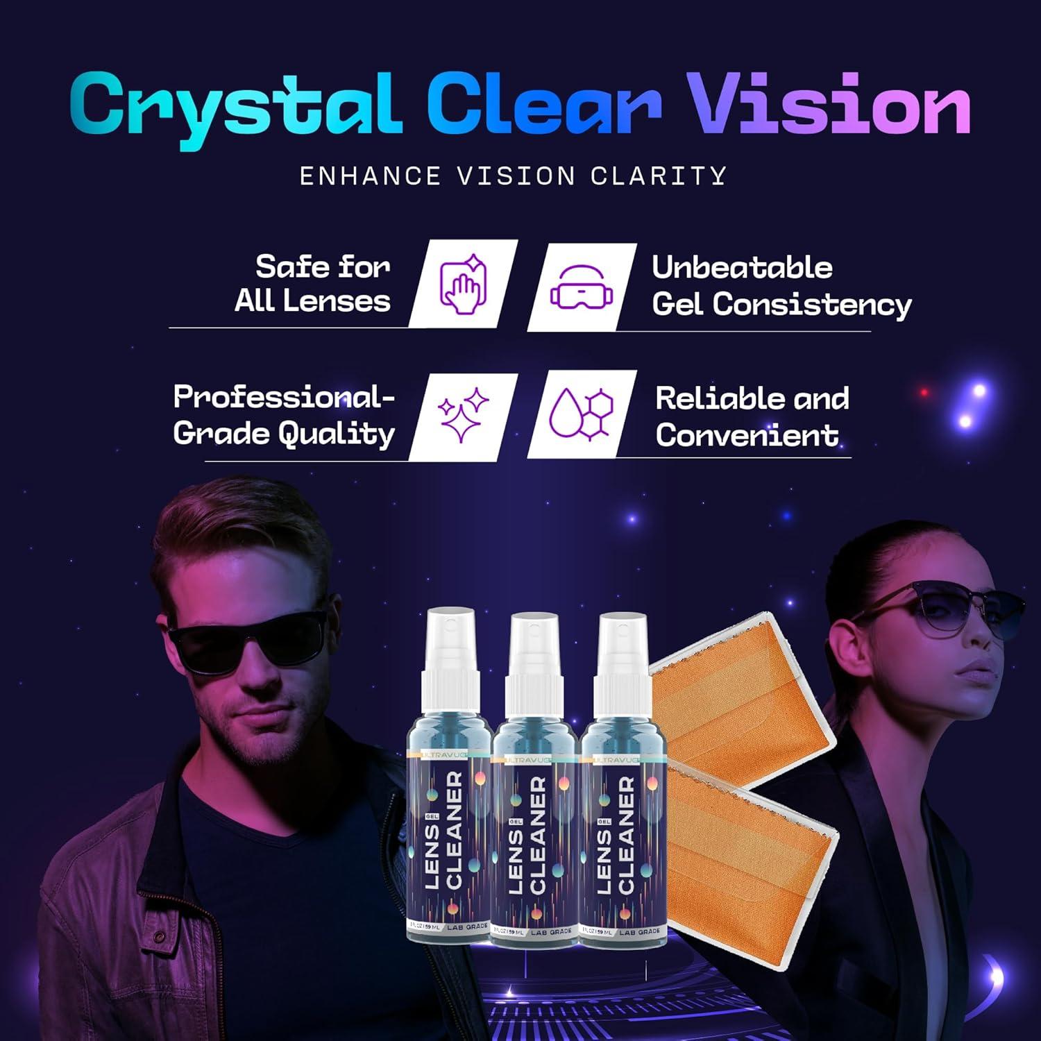 Kit Limpiador de Lentes UltraVue 3 x 60ml + 2 Paños Microfibra