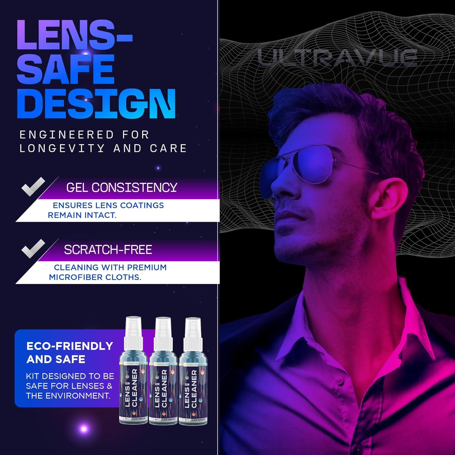 Kit Limpiador de Lentes UltraVue 3 x 60ml + 2 Paños Microfibra