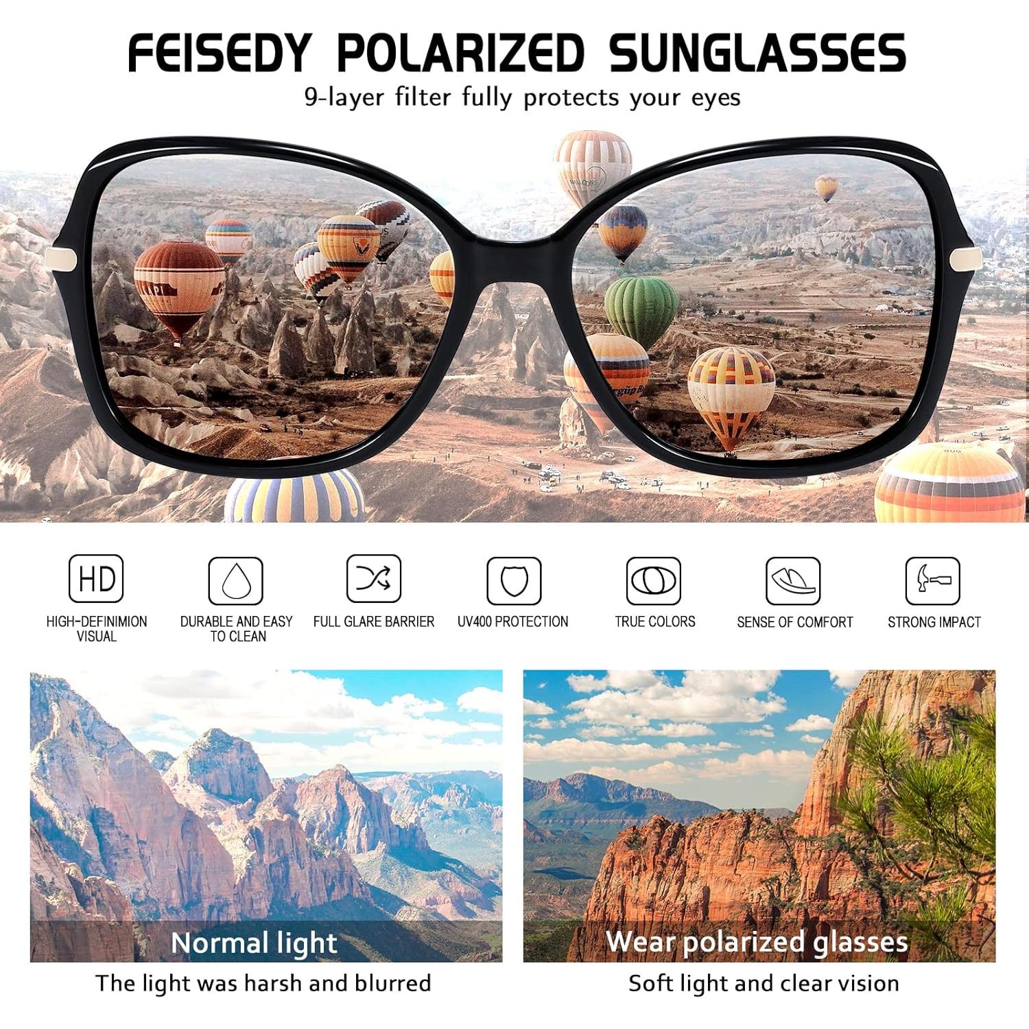 Gafas de Sol FEISEDY Cuadradas Polarizadas UV400 para Damas