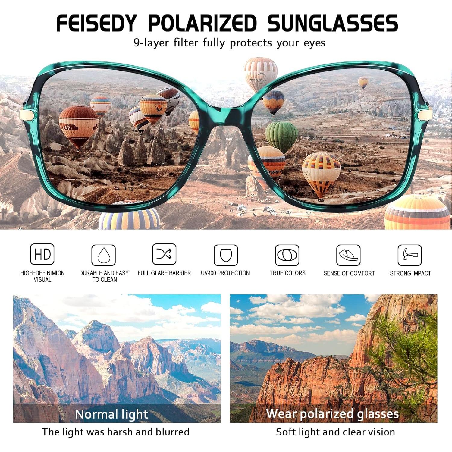 Gafas de Sol FEISEDY Cuadradas Polarizadas UV400 Mujeres