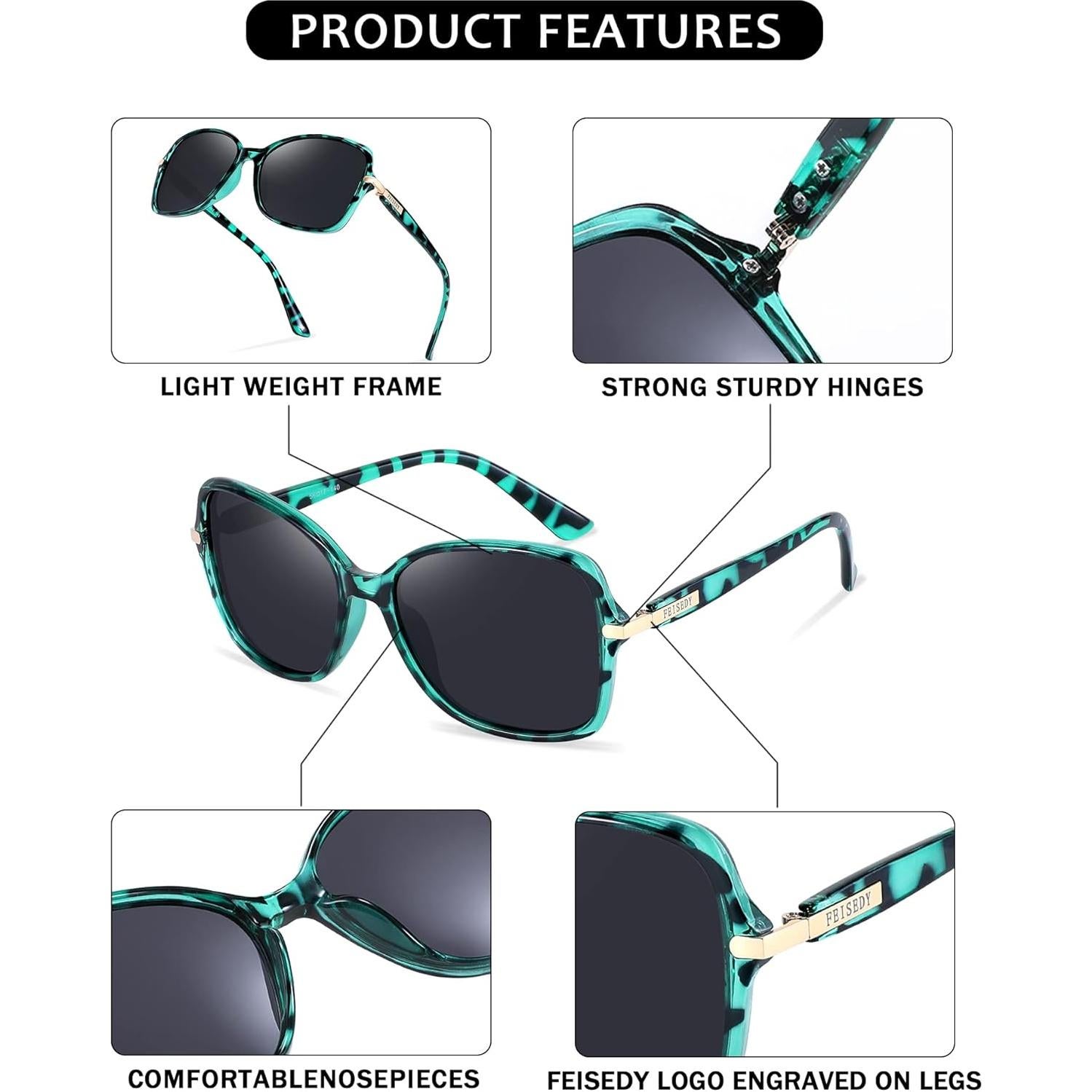 Gafas de Sol FEISEDY Cuadradas Polarizadas UV400 Mujeres