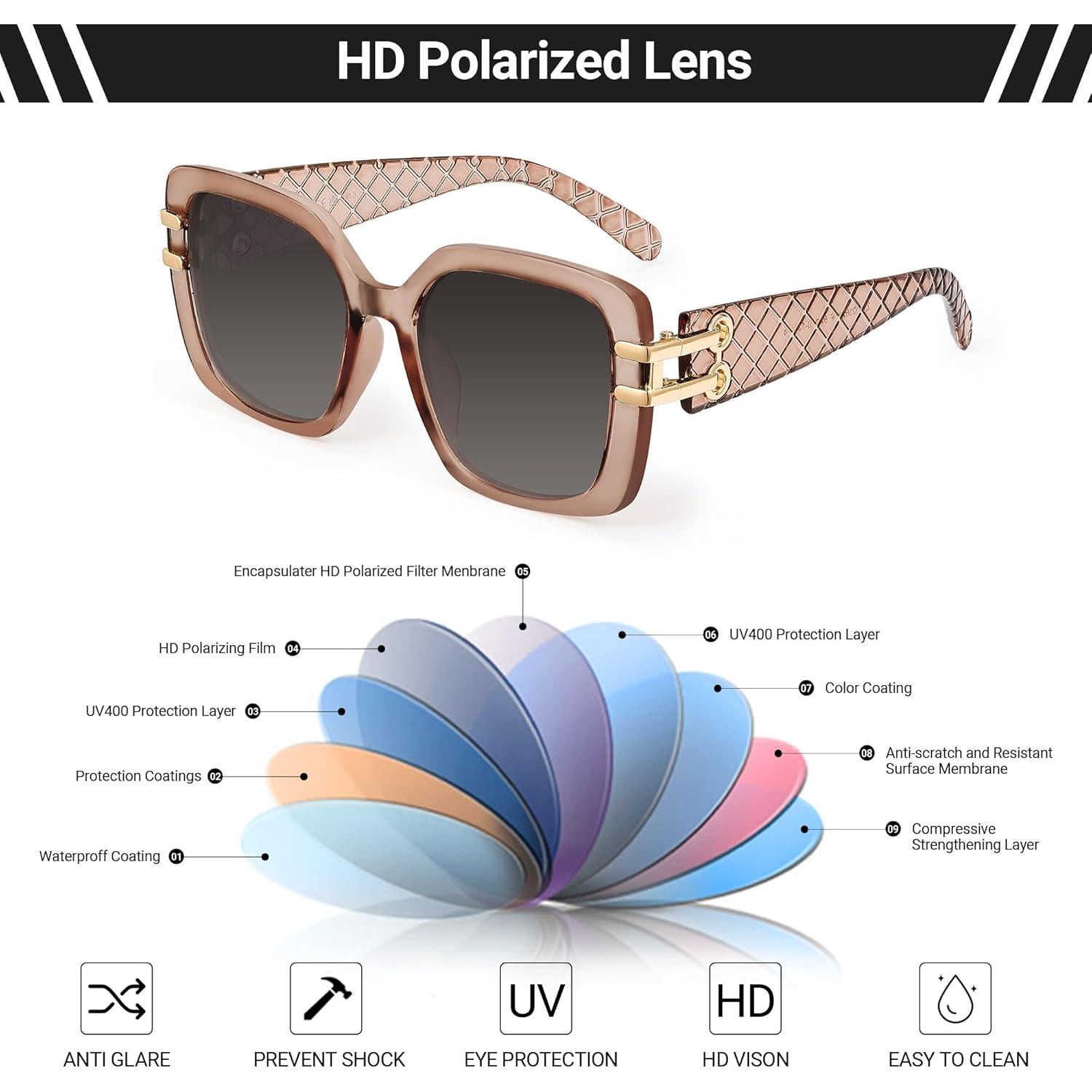 Gafas de sol JM Vintage cuadradas polarizadas UV 54mm