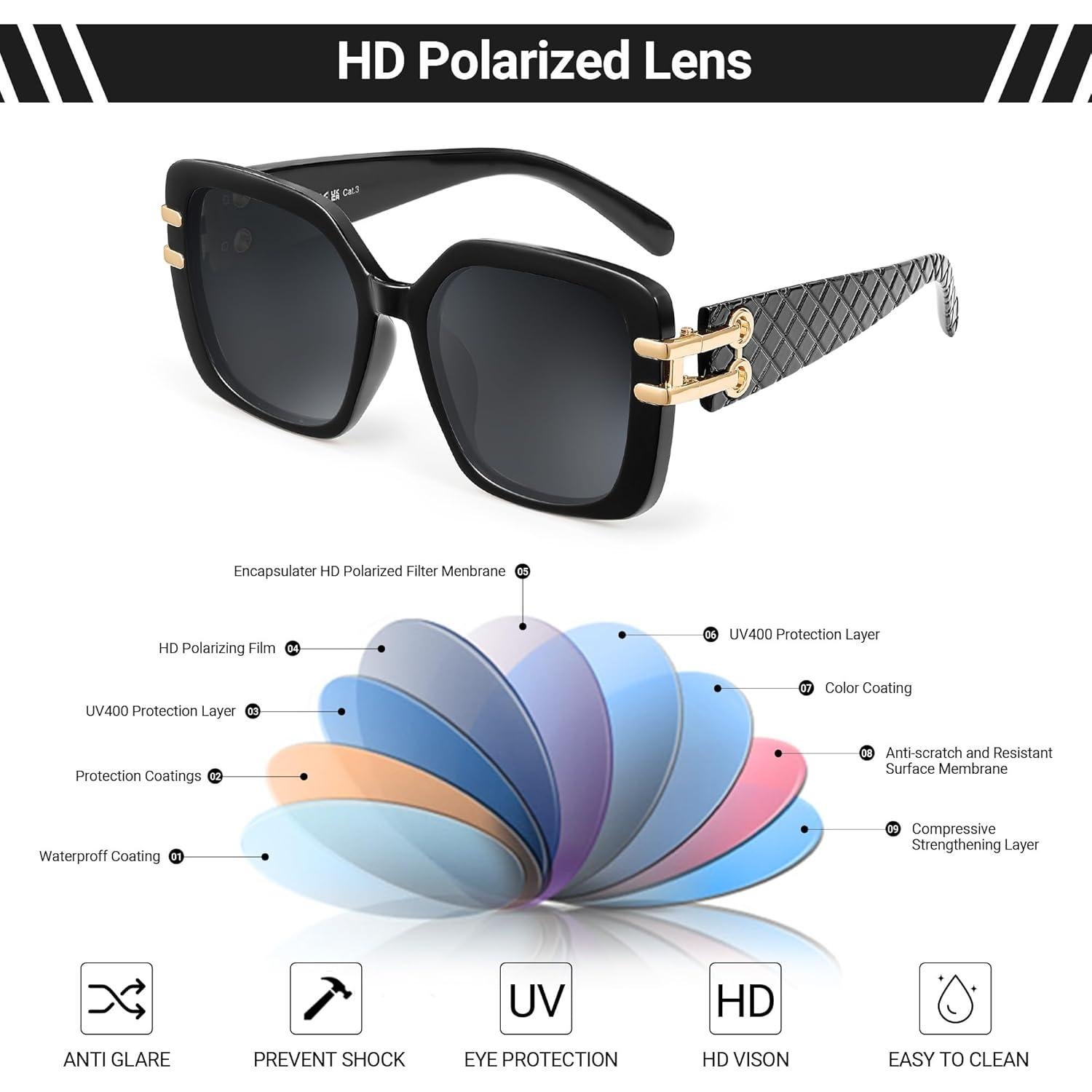 Gafas de sol JM Vintage grandes UV400 para mujeres