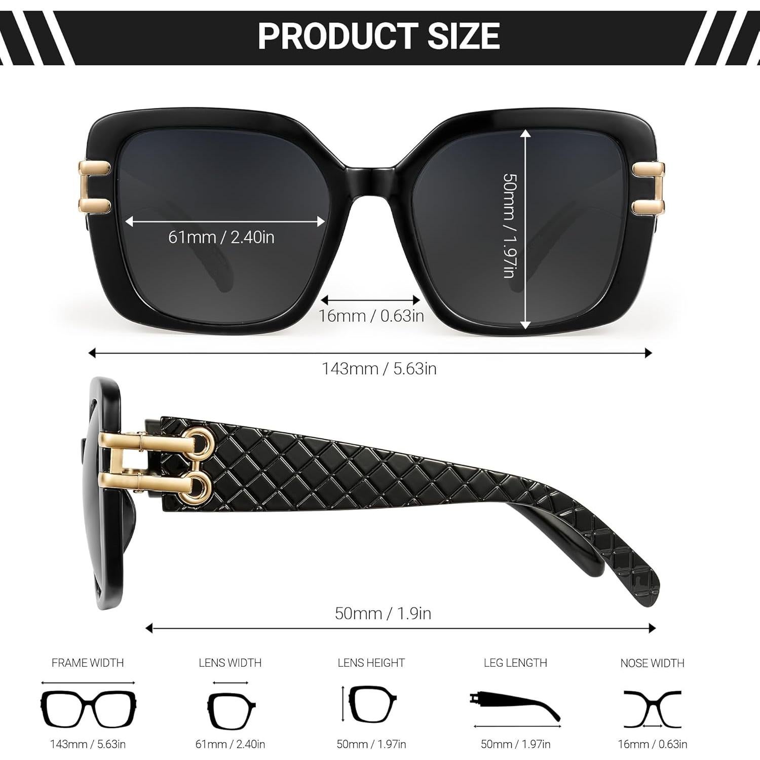 Gafas de sol JM Vintage grandes UV400 para mujeres