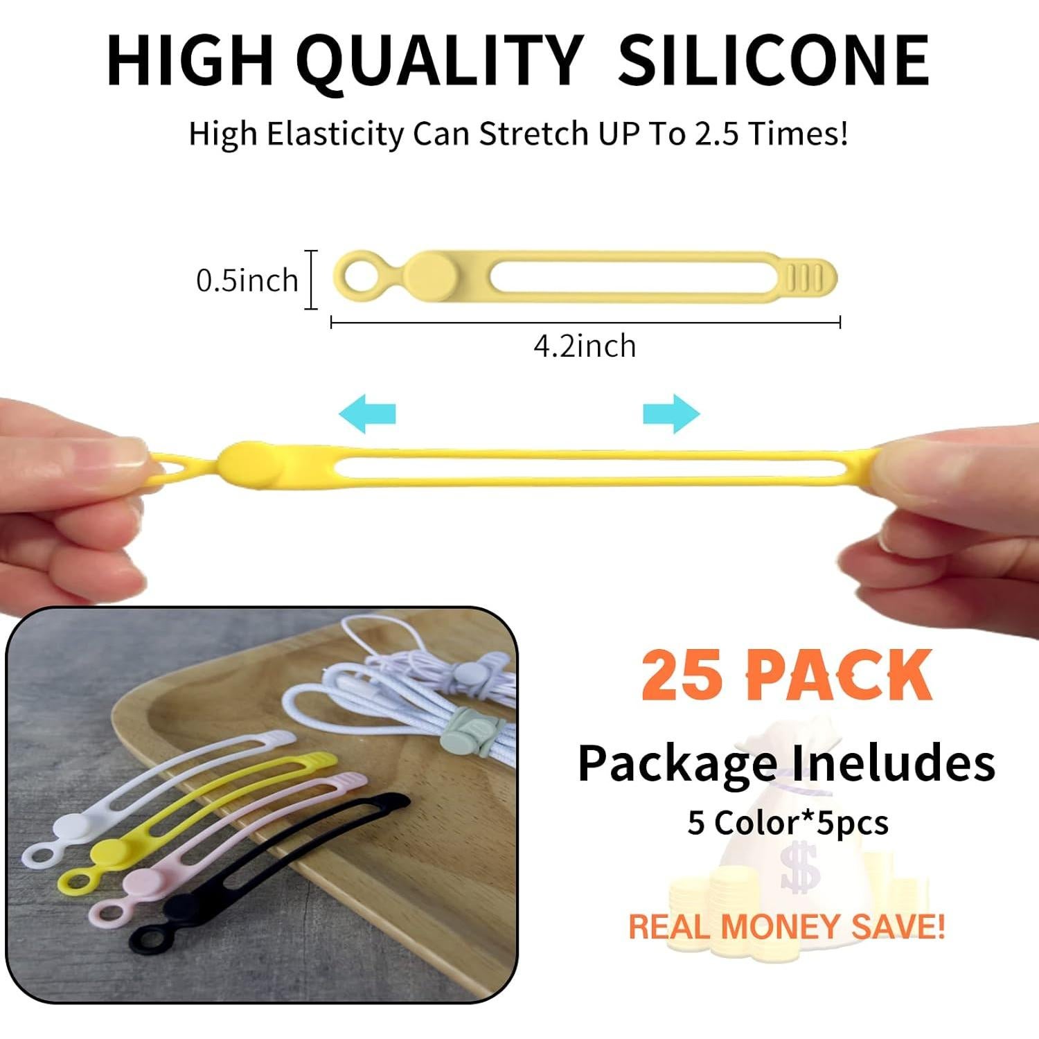 Bridas de Silicona UMUST 25 Piezas Multicolor para Cables