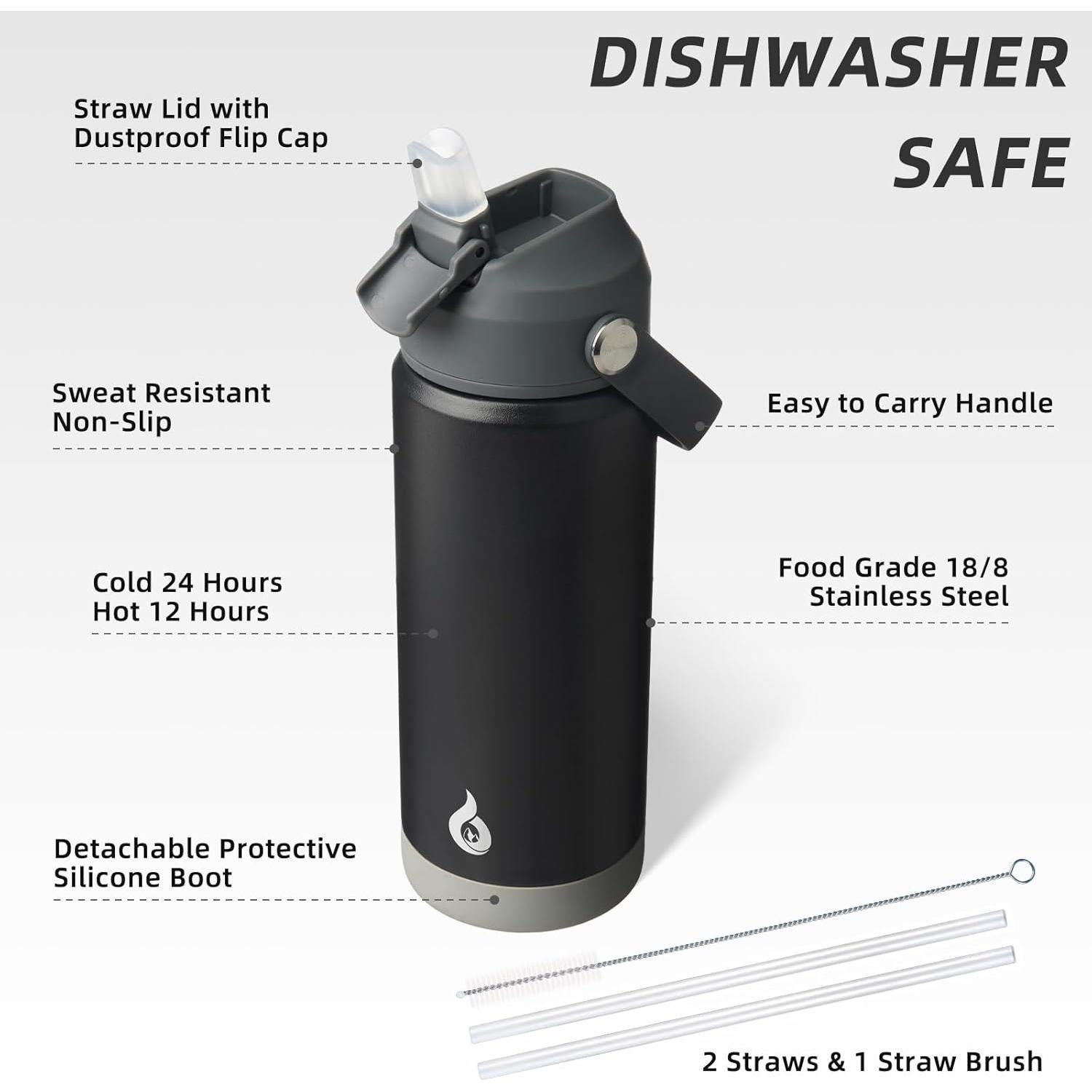 Botella de Agua Aislada BJPKPK 532 ml con Tapa de Pajita