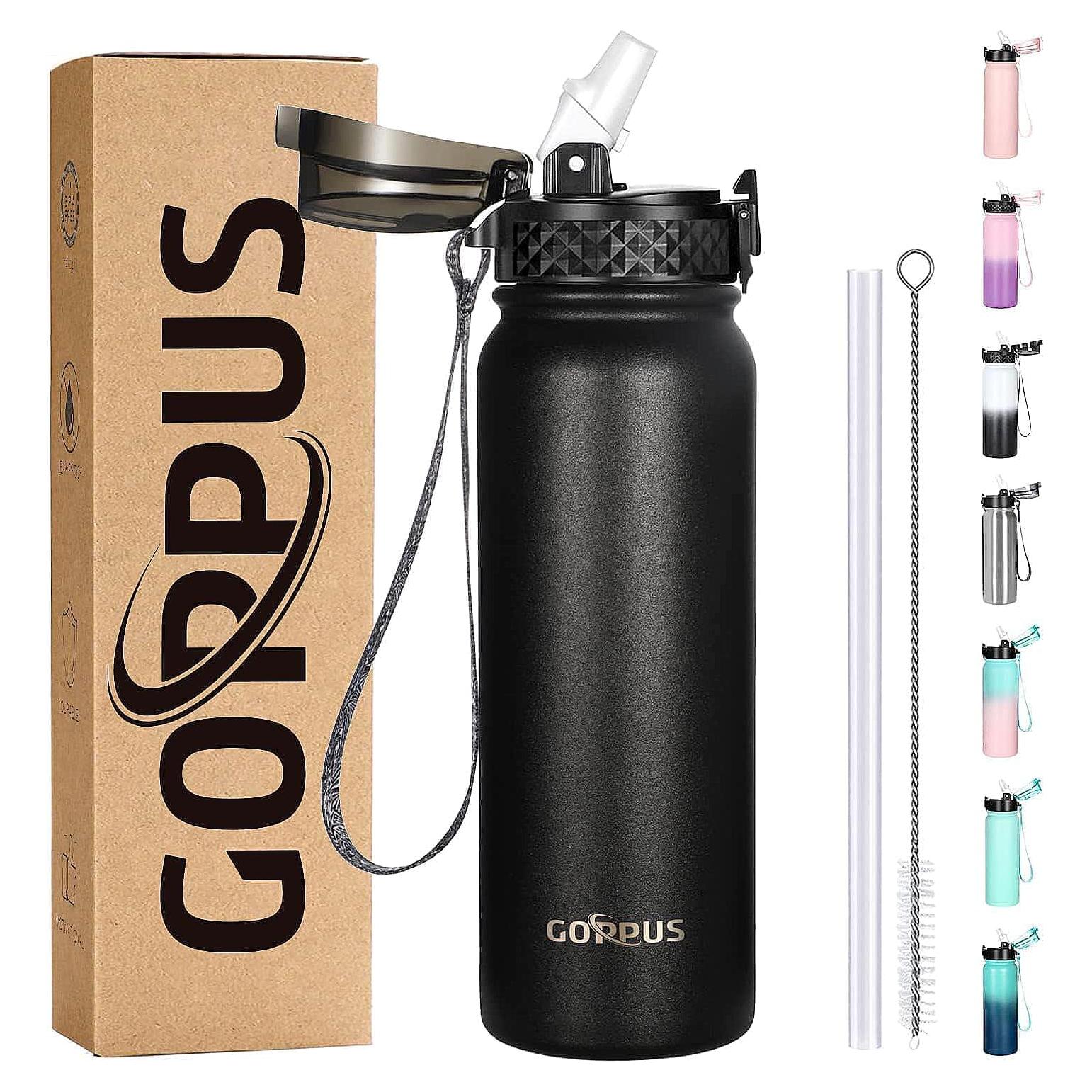 Botella de Agua Aislada GOPPUS 600 ml con Tapa de Popote