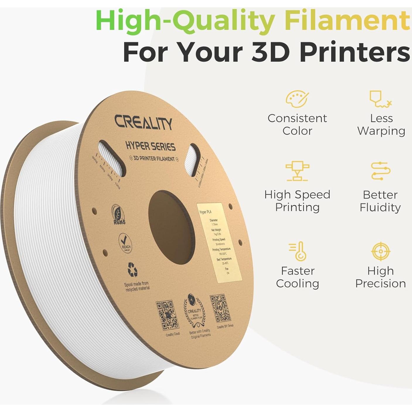 Filamento 3D Creality Hyper PLA 1.75mm Blanco 0.91kg