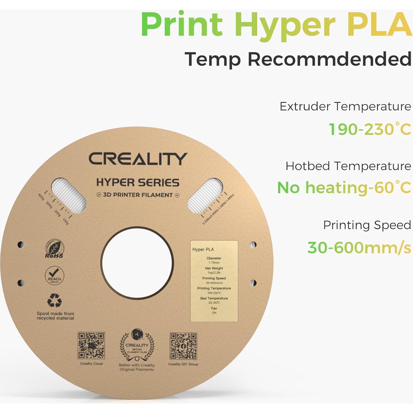 Filamento 3D Creality Hyper PLA 1.75mm Blanco 0.91kg