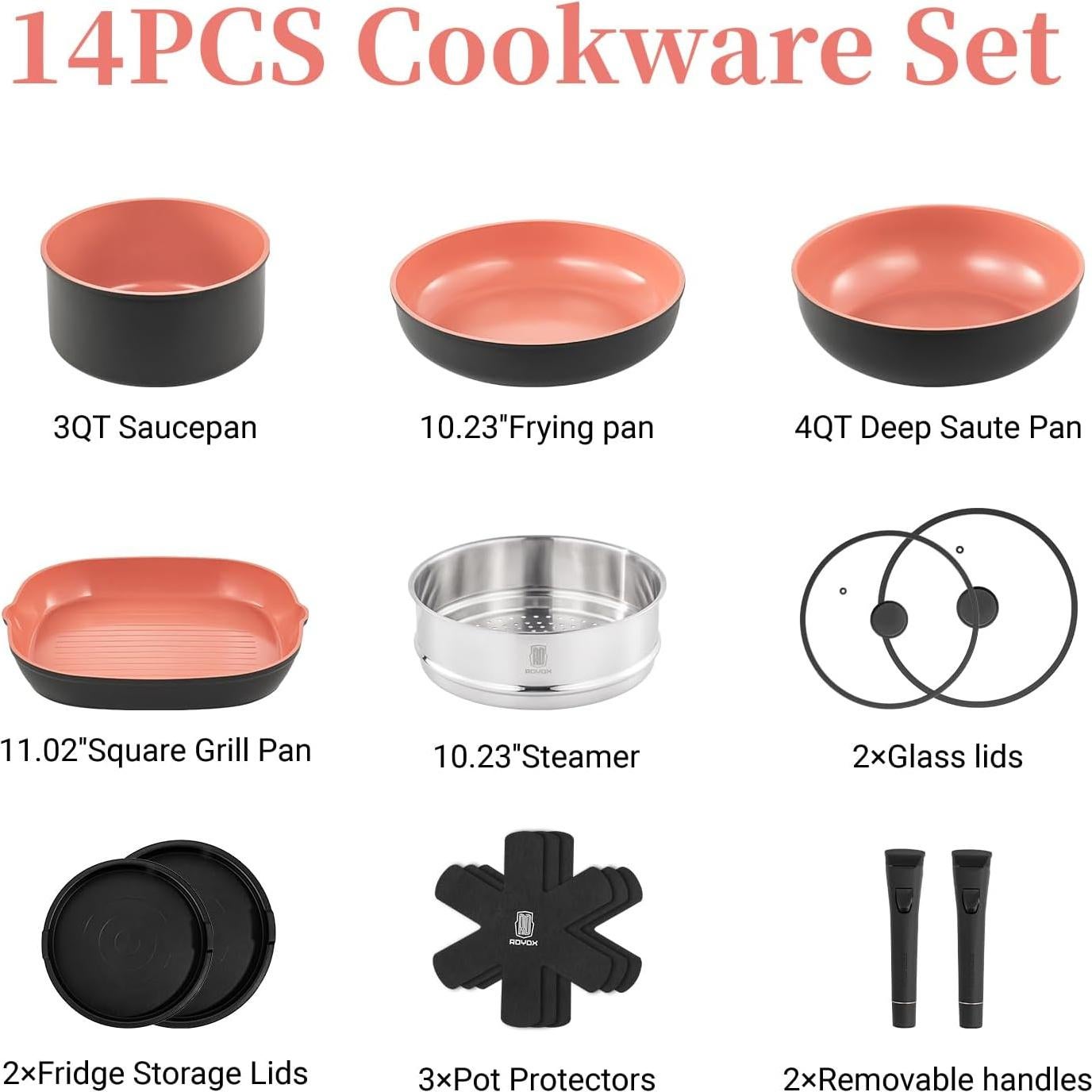 Juego de Ollas y Sartenes ROYDX 14 Piezas Antiadherente