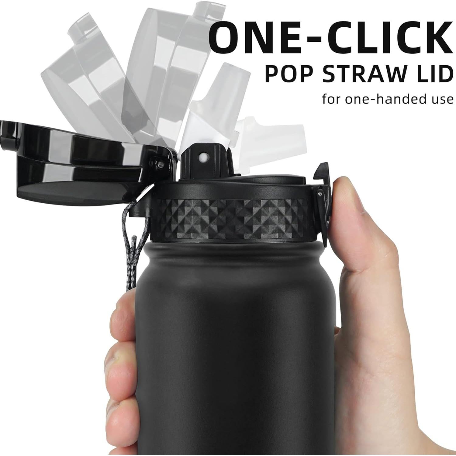 Botella de Agua Fanhaw 600 ml Acero Inoxidable Aislada Negra