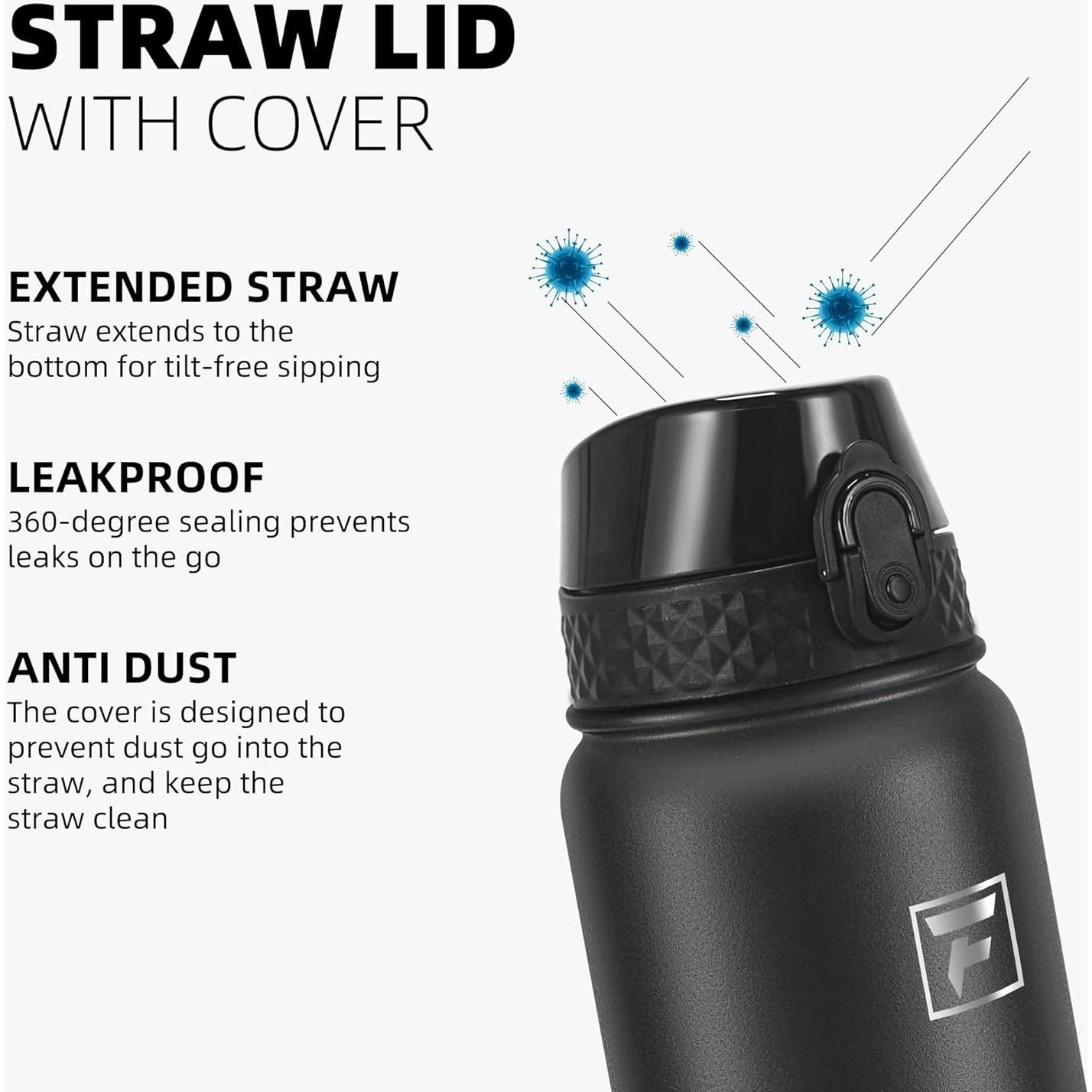 Botella de Agua Fanhaw 600 ml Acero Inoxidable Aislada Negra