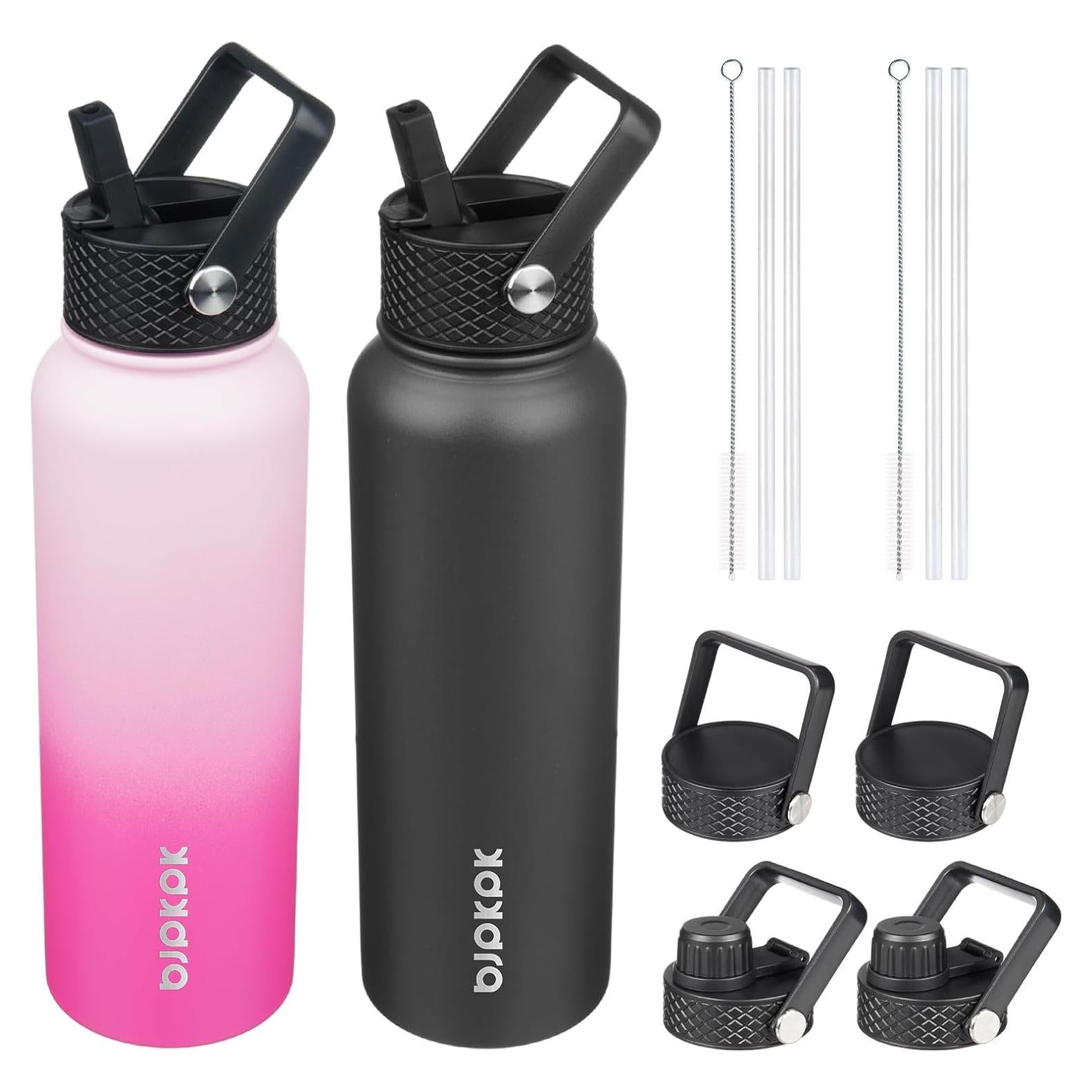 Botellas de Agua Aisladas BJPKPK 2 Pack 1183ml Cereza+Negro