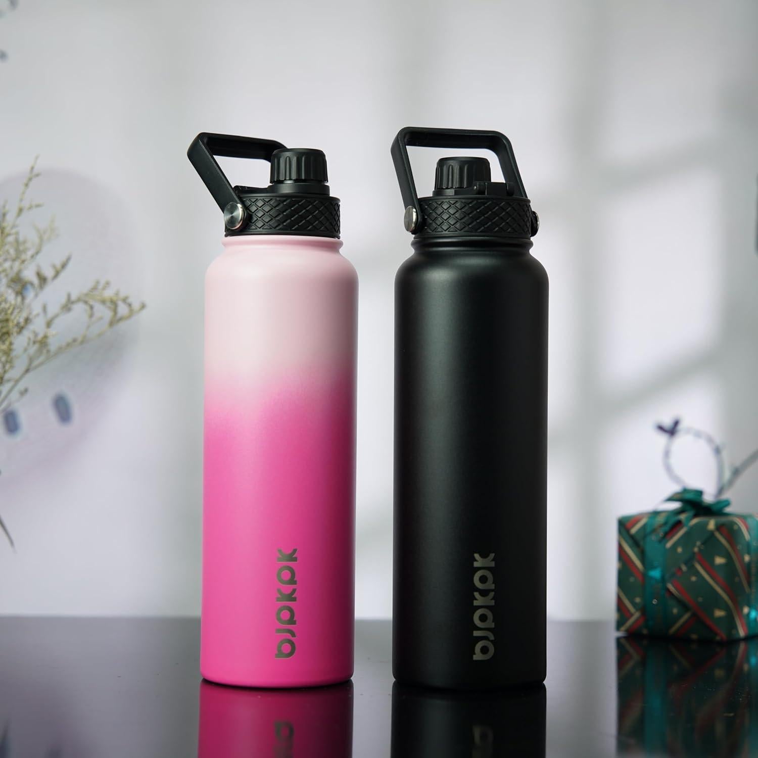 Botellas de Agua Aisladas BJPKPK 2 Pack 1183ml Cereza+Negro