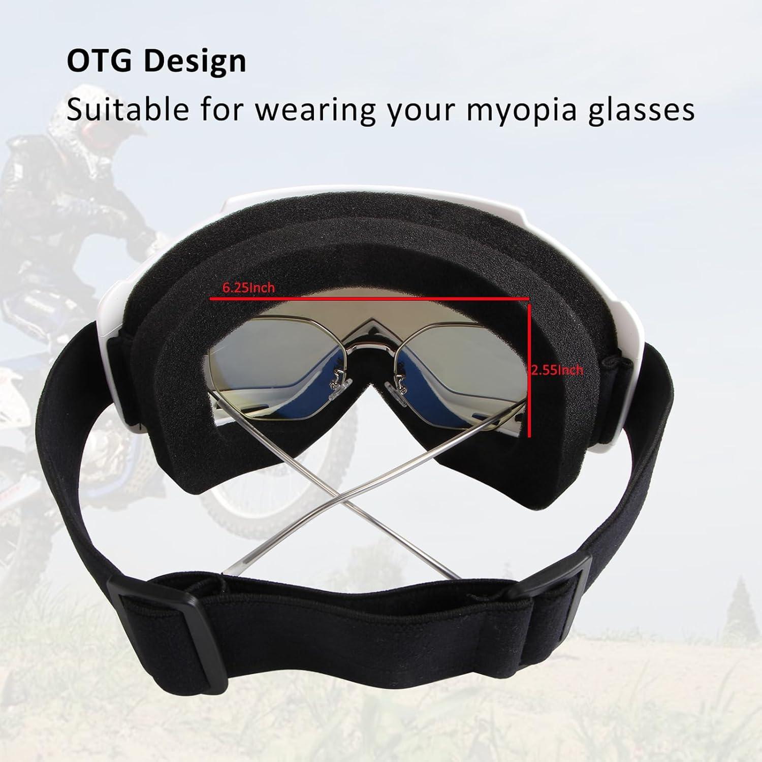 Motorcycle Goggles 2 Pack ATV Dirt Bike Motocross Riding Accessories Men&Women Ski Goggles with Neck Breathable Bandana Mask