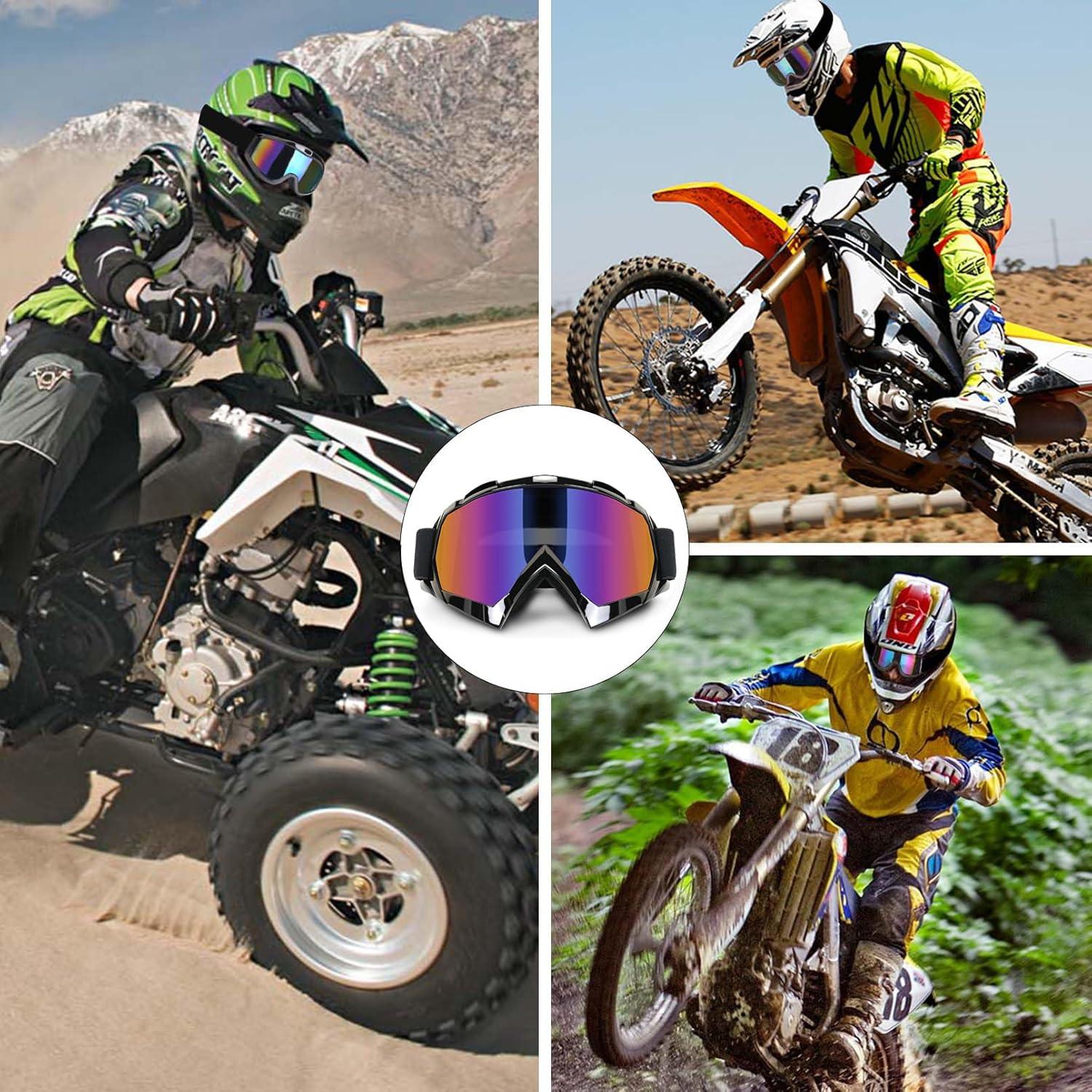 Motorcycle Goggles 2 Pack ATV Dirt Bike Motocross Riding Accessories Men&Women Ski Goggles with Neck Breathable Bandana Mask