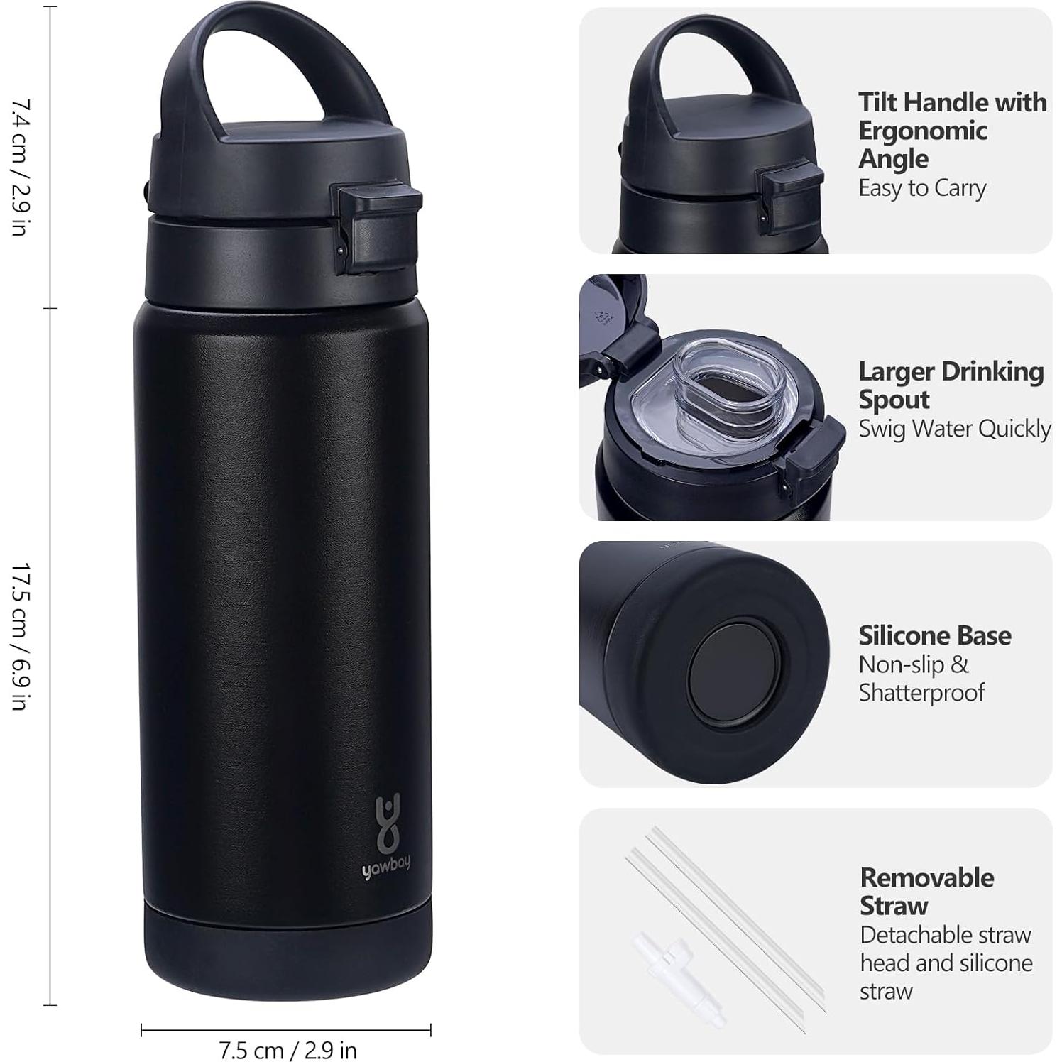 Botella de Agua Aislada Yawbay 0.5L con Pajilla y Asa