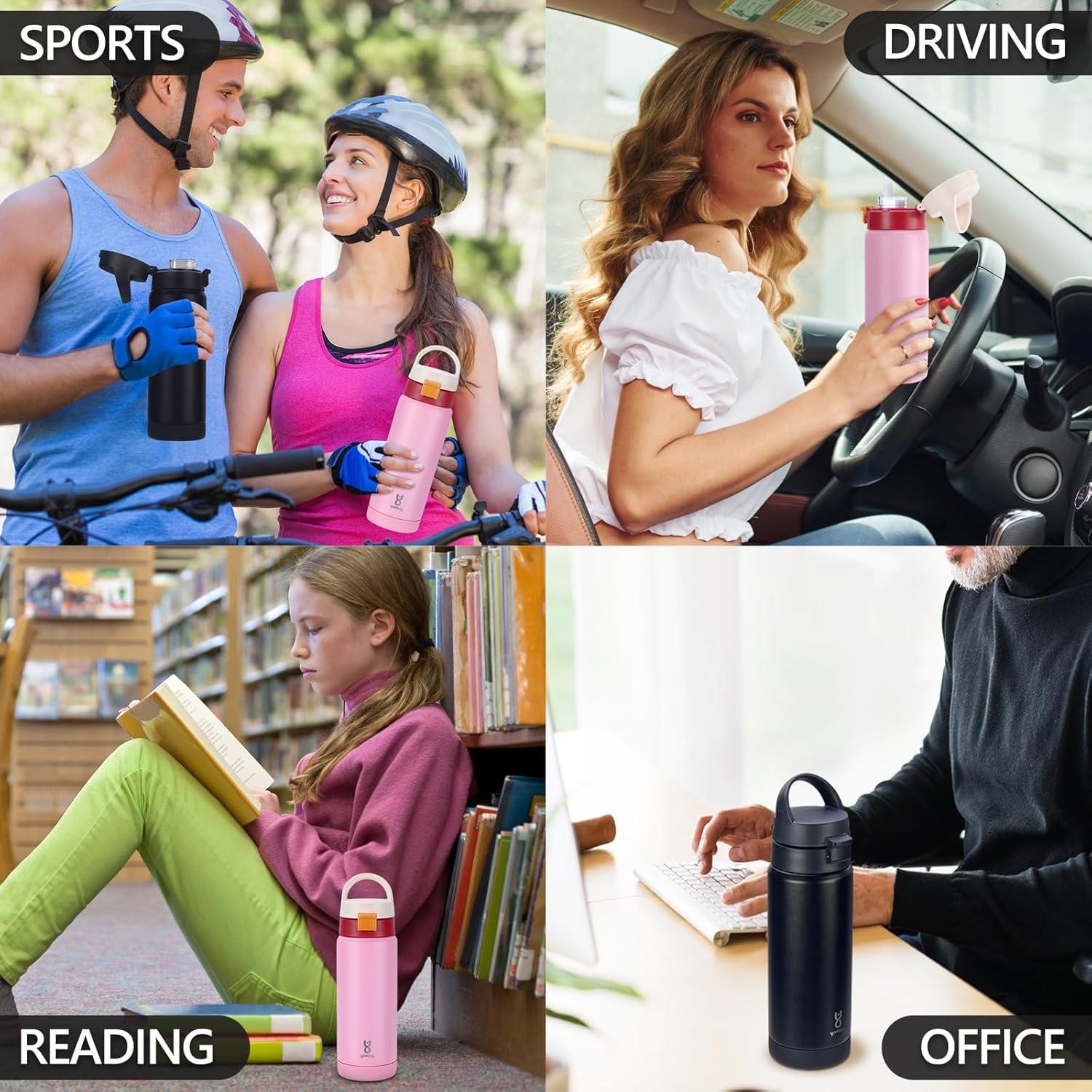 Botella de Agua Aislada Yawbay 0.5L con Pajilla y Asa