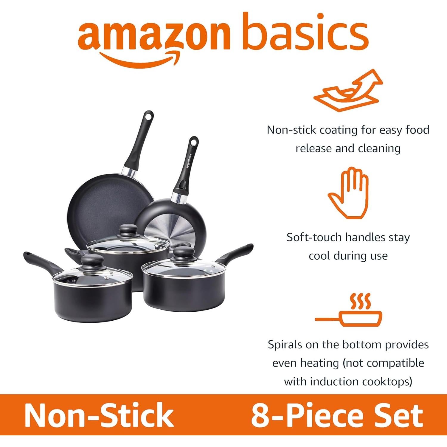 Juego de Utensilios de Cocina Amazon Basics 8 Piezas Negro