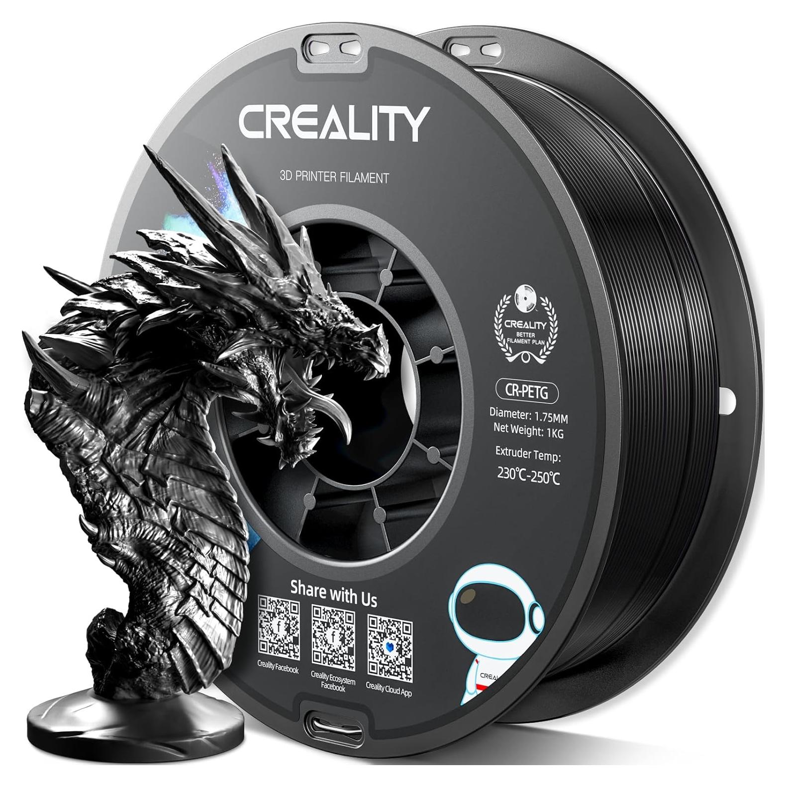 Filamento 3D PETG Creality 1.75mm 1KG Negro Alta Precisión