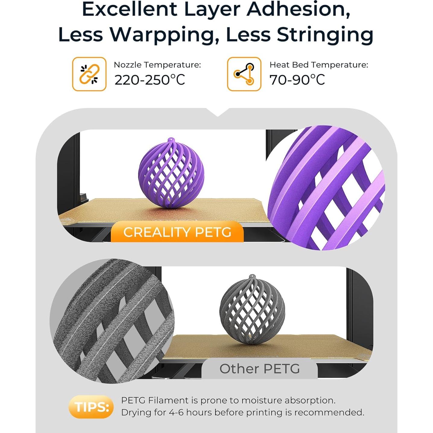 Filamento 3D PETG Creality 1.75mm 1KG Negro Alta Precisión