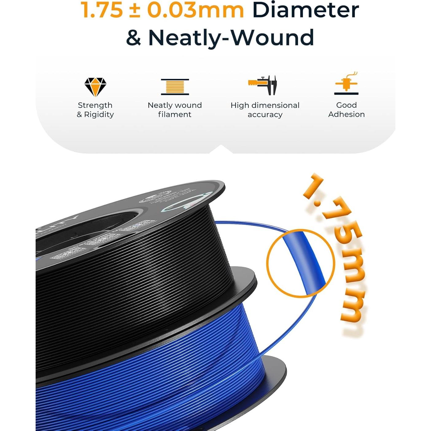 Filamento 3D PETG Creality 1.75mm 1KG Negro Alta Precisión