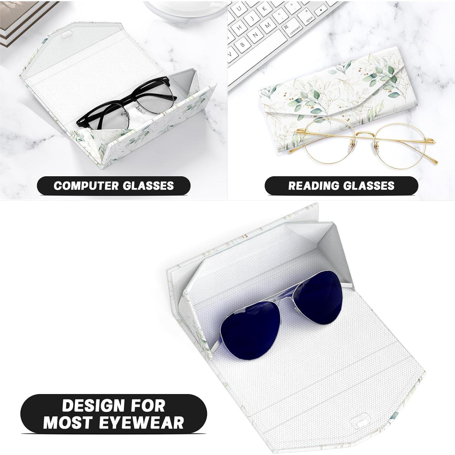 Estuche Plegable para Gafas de Cuero PU Unisex Hojas de Eucalipto