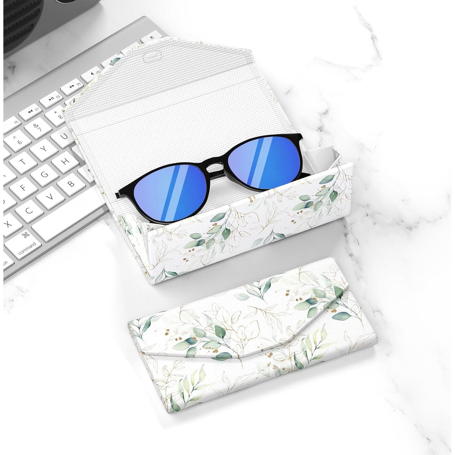 Estuche Plegable para Gafas de Cuero PU Unisex Hojas de Eucalipto