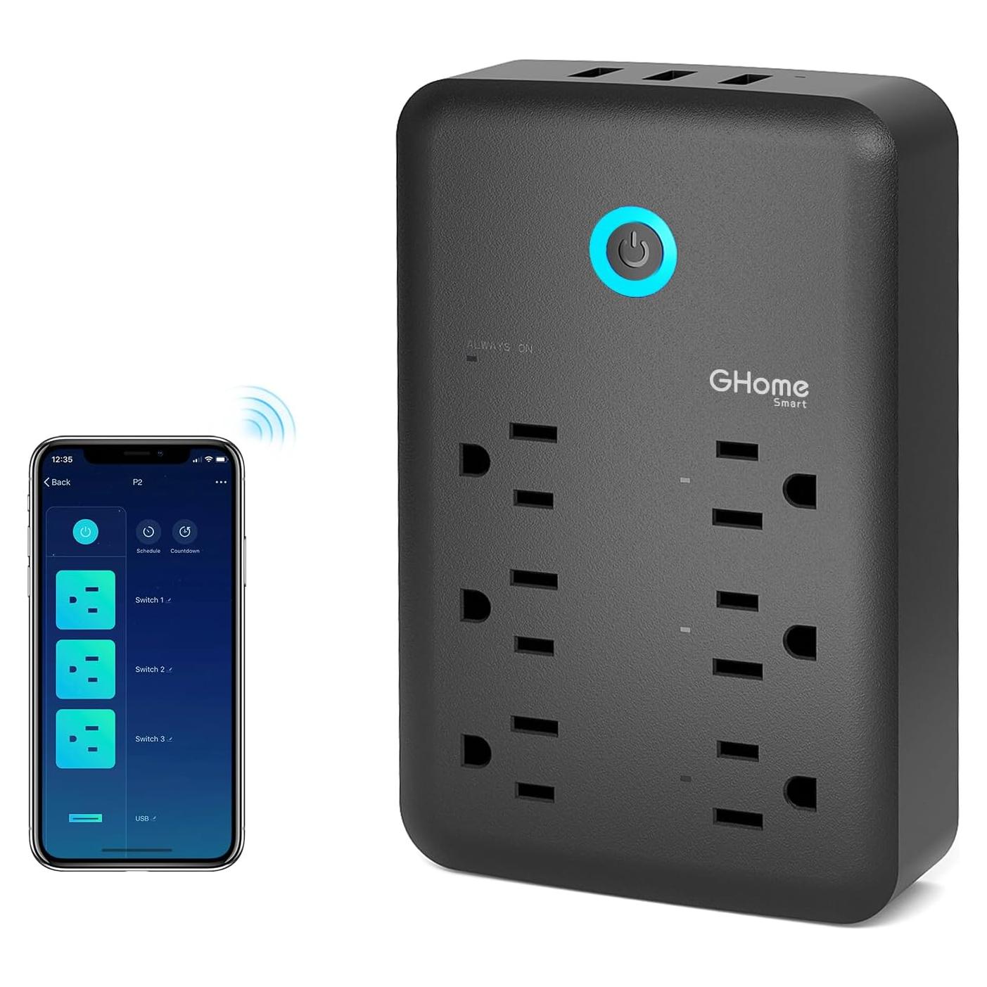 GHome Extensor Enchufe Inteligente 3 USB 3 Enchufes 15A