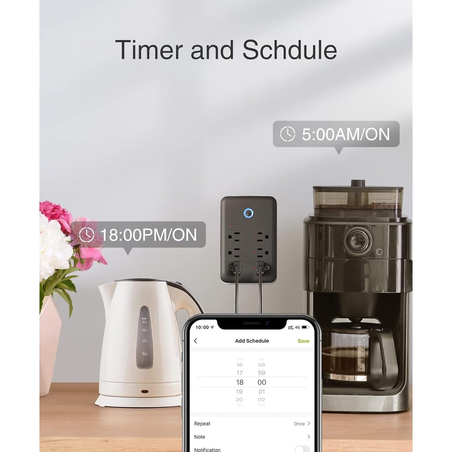 GHome Extensor Enchufe Inteligente 3 USB 3 Enchufes 15A