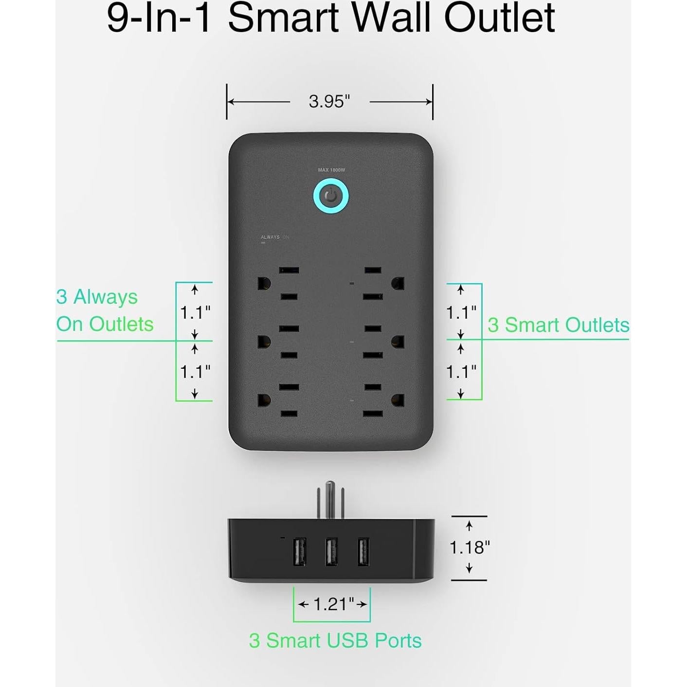 GHome Extensor Enchufe Inteligente 3 USB 3 Enchufes 15A