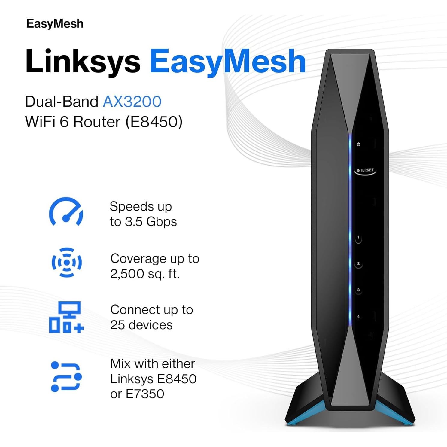 Router WiFi 6 Linksys E8450 Doble Banda 3.2 Gbps 25 Dispositivos