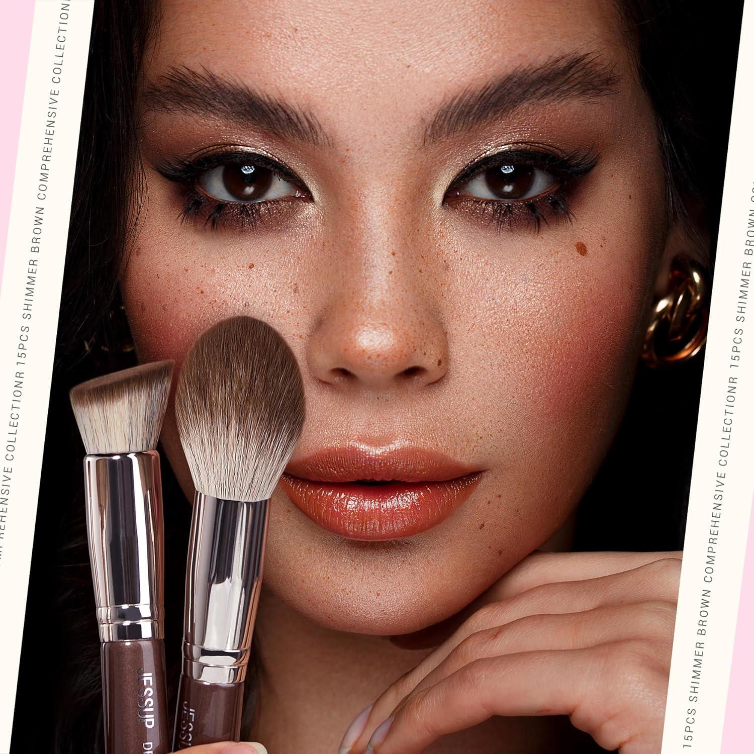 Conjunto de Brochas de Maquillaje Jessup 15 Piezas Marrón Brillante